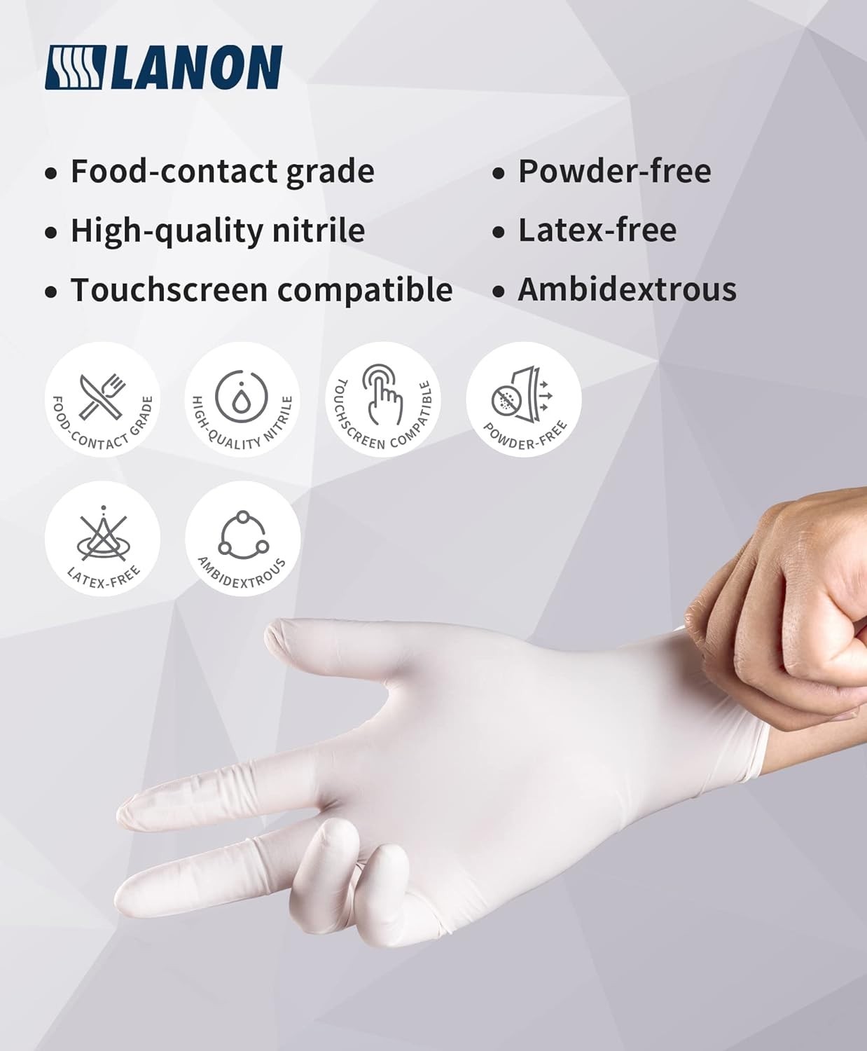 LANON Food Safe Disposable Nitrile Gloves – Powder-Free, Medium (Pack of 100)