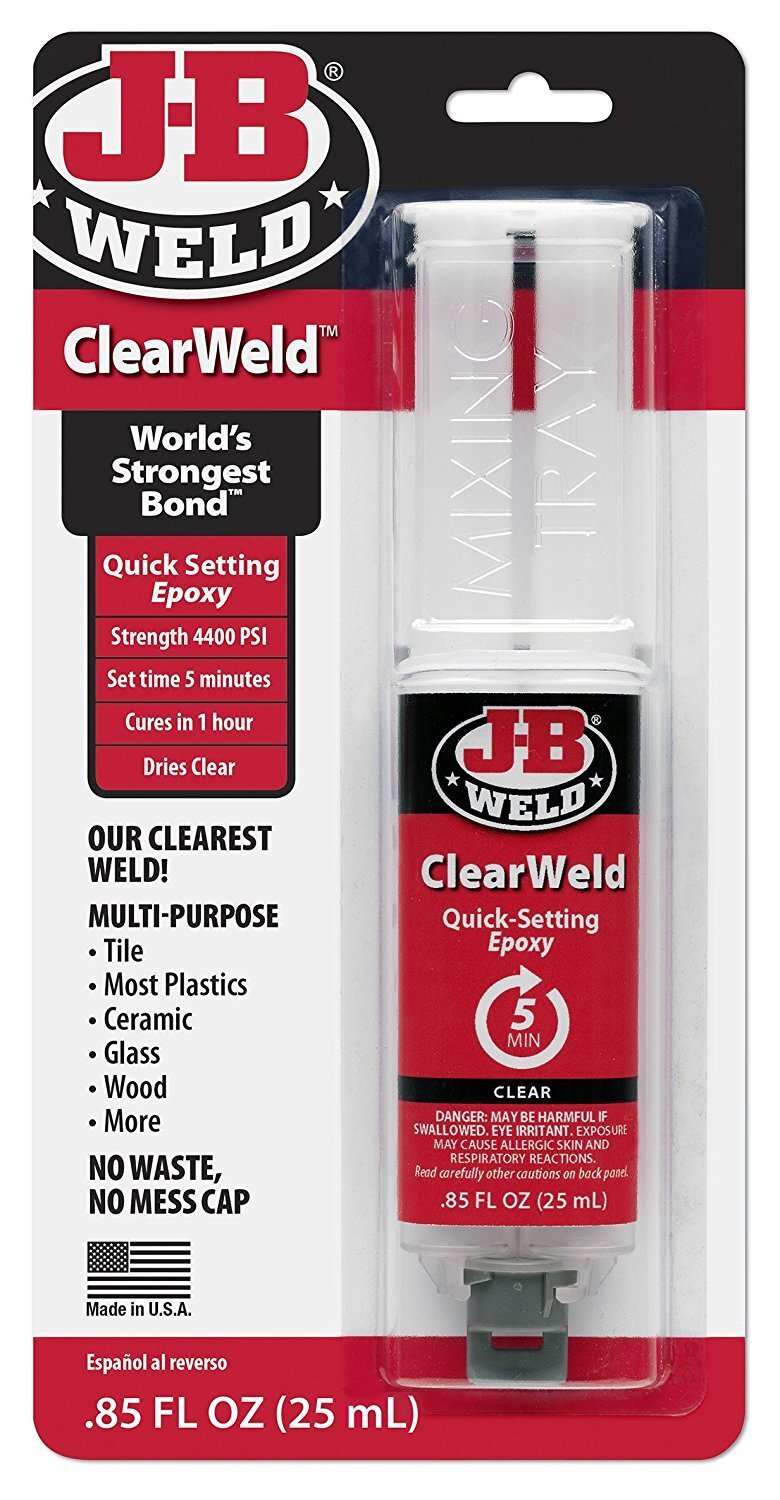 J-B Weld ClearWeld Quick-Setting Epoxy Syringe, 50112 Clear 25 ml (2 Pack)