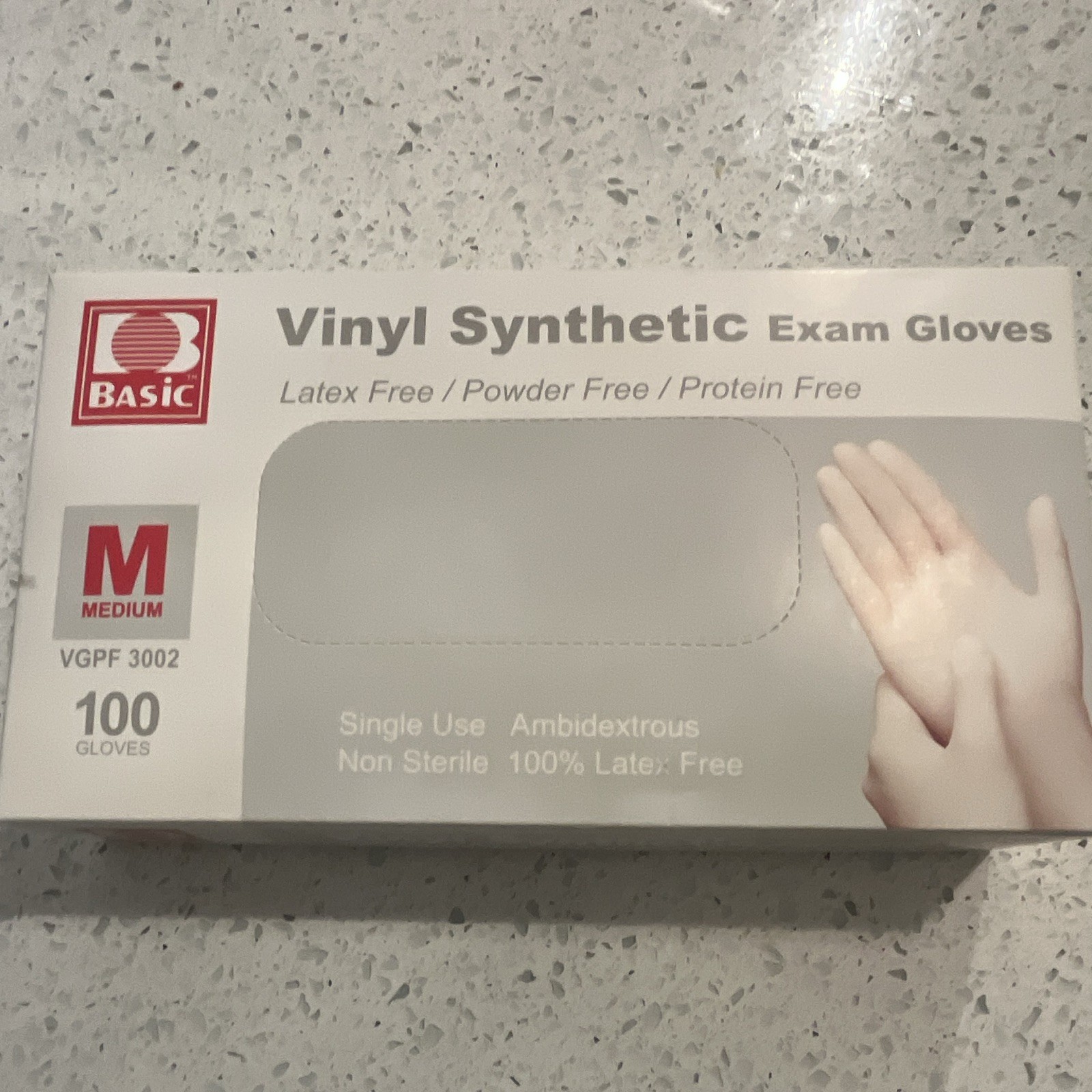Basic VGPF 3002 Vinyl Exam Gloves Medium Powder-Free 100 Count