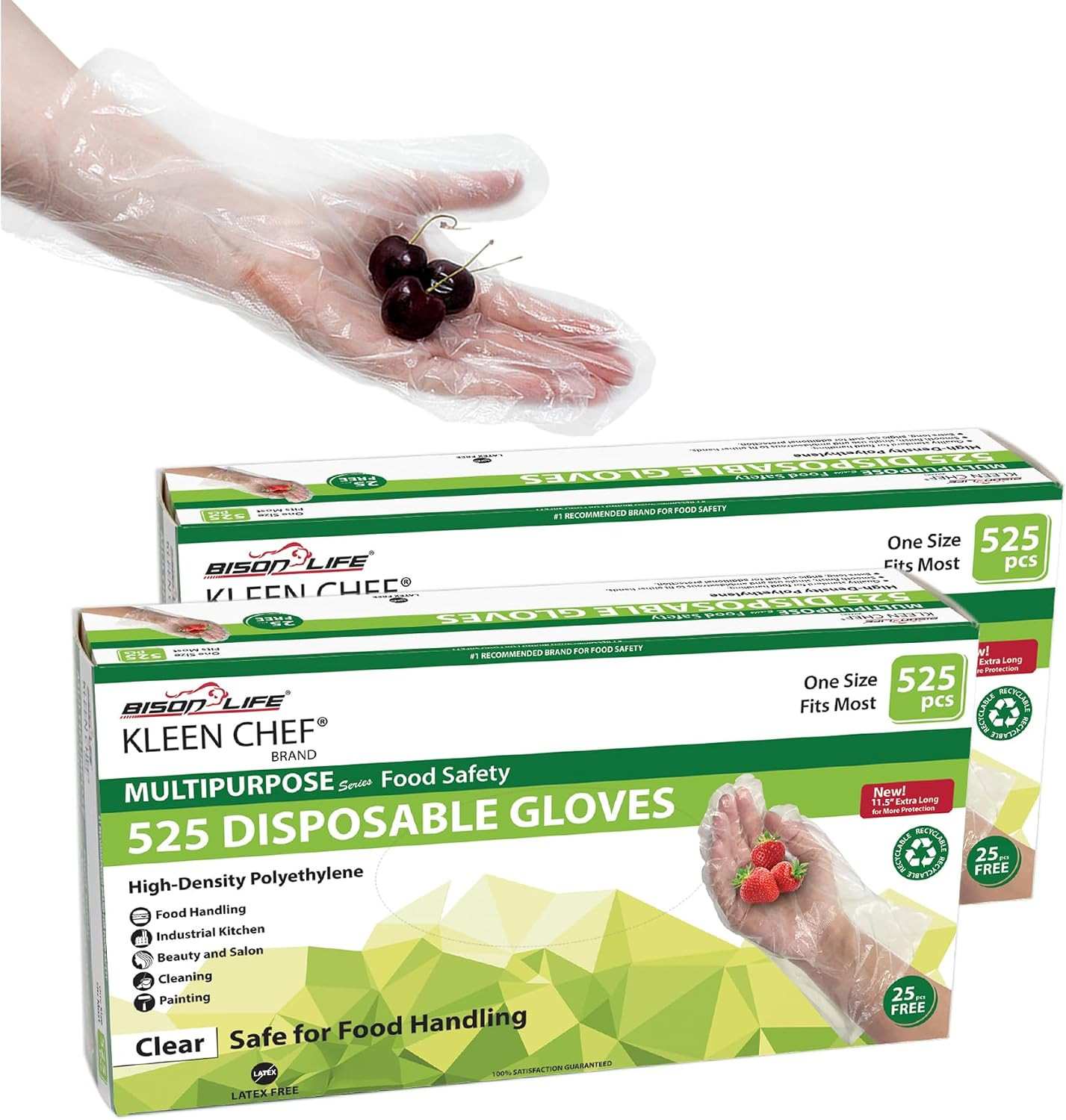 Disposable Food Handling Long Cuff Cleaning Poly Gloves, One Size Fits Most, Sma