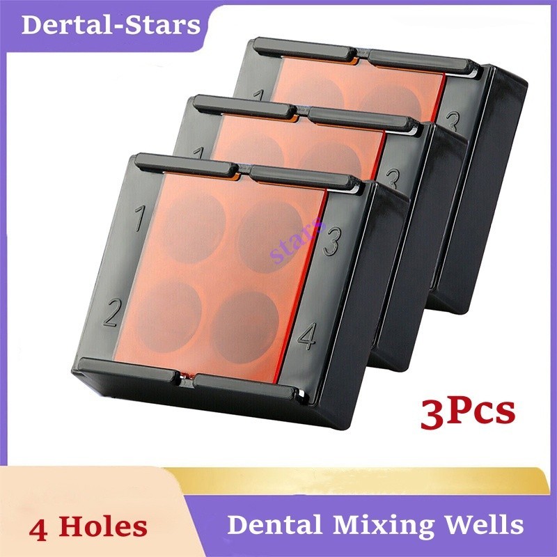 4Holes Dental Veneer Storage Box Case Teeth Patch Shading Light Mixing Wells 3Pc