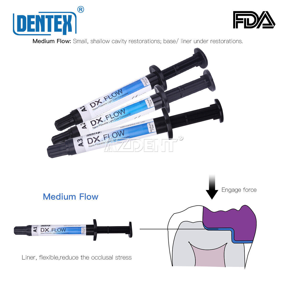 10X Dental Light Cure Composite Resin Flowable Medium Flow A1 3g/Syringe DX.FLOW