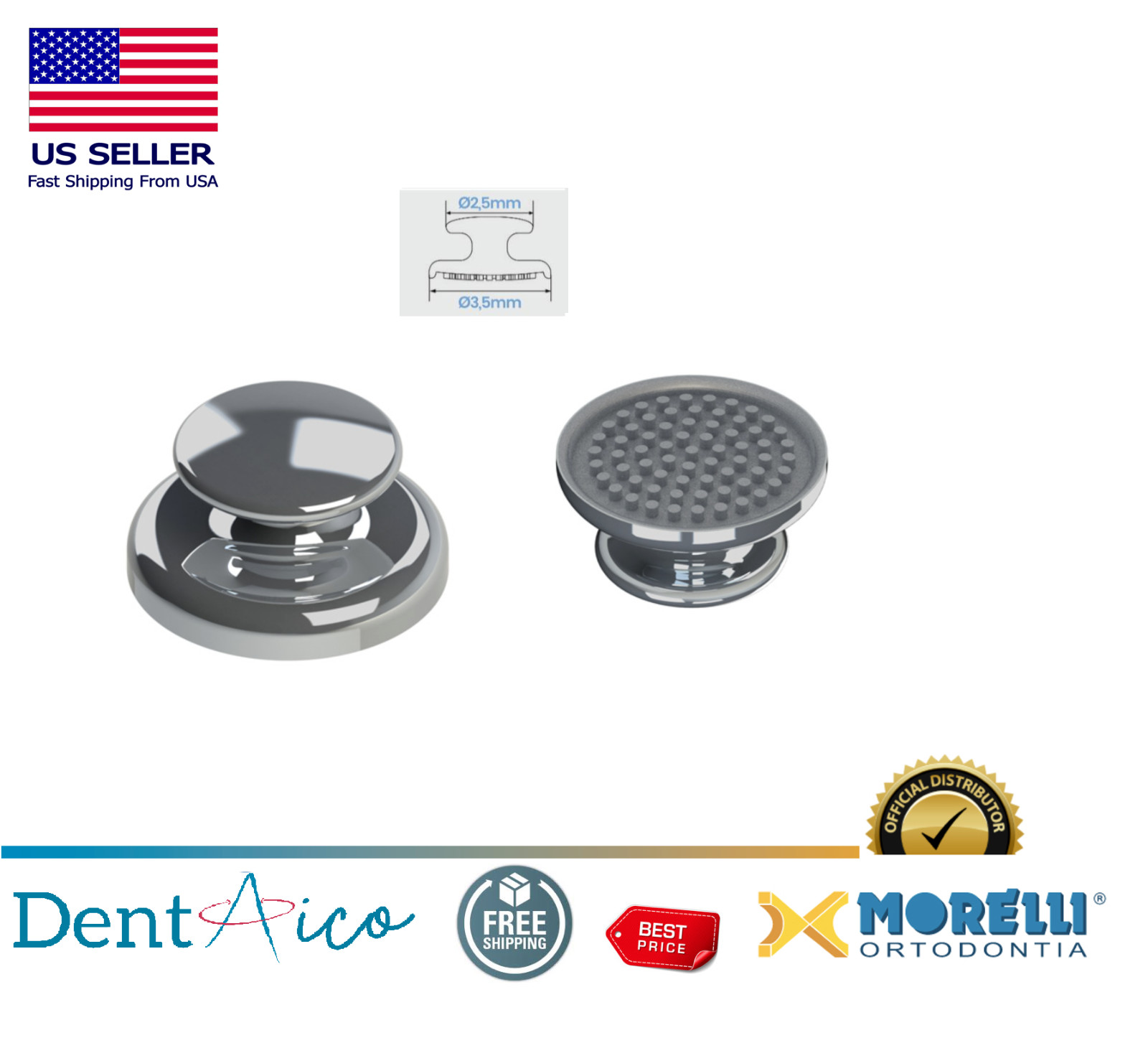MORELLI ORTHODONTIC CONVEX LINGUAL BUTTON FOR BONDING 10UN USA