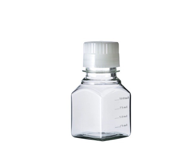 (100/Cs) GREINER Bio-One 100mL PET Tetragonal Clear Media Bottles w/ Caps 951700