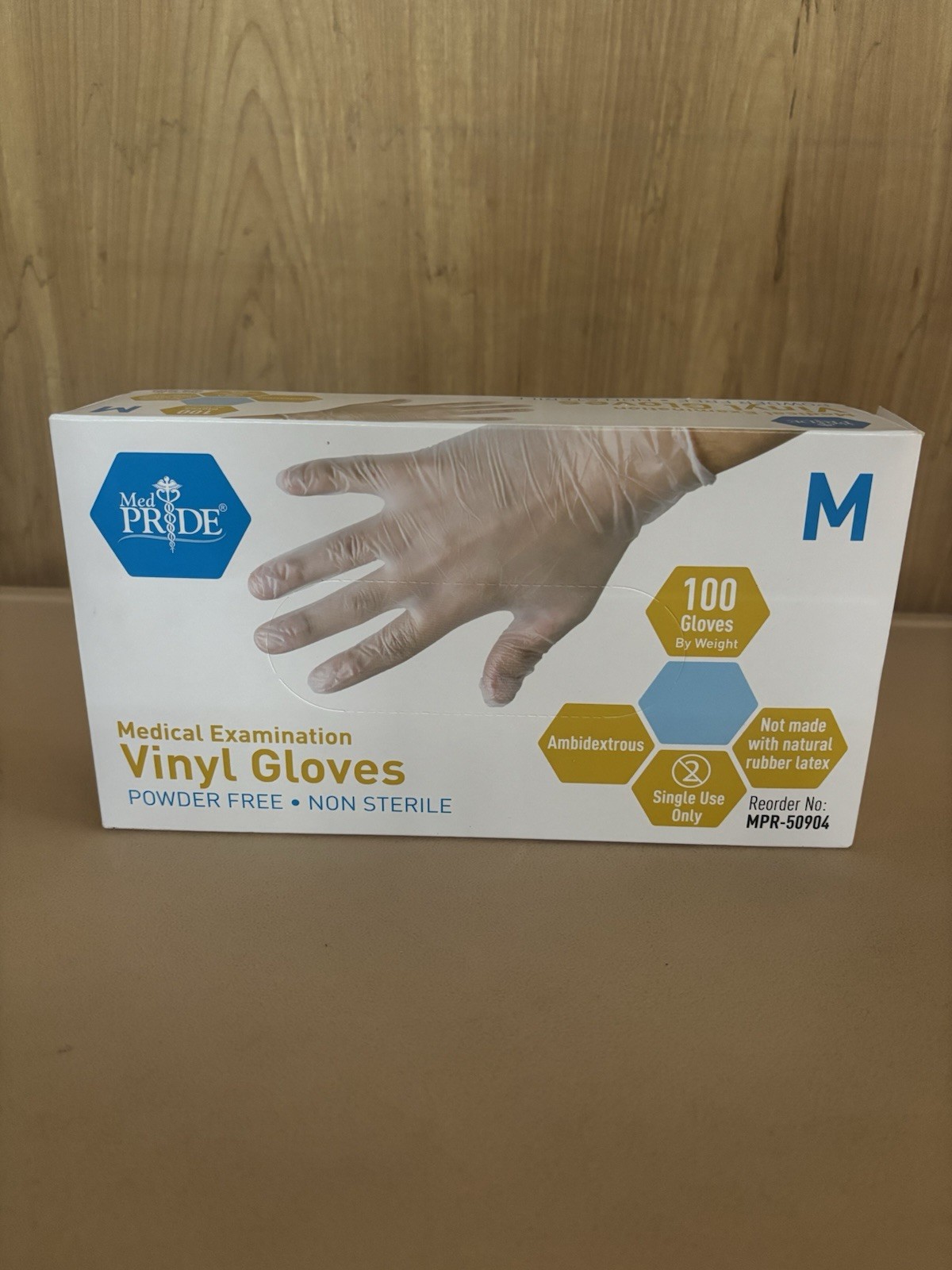 Med Pride Vinyl Exam Gloves Medium Powder Free Non Sterile 100ct MPR-50904