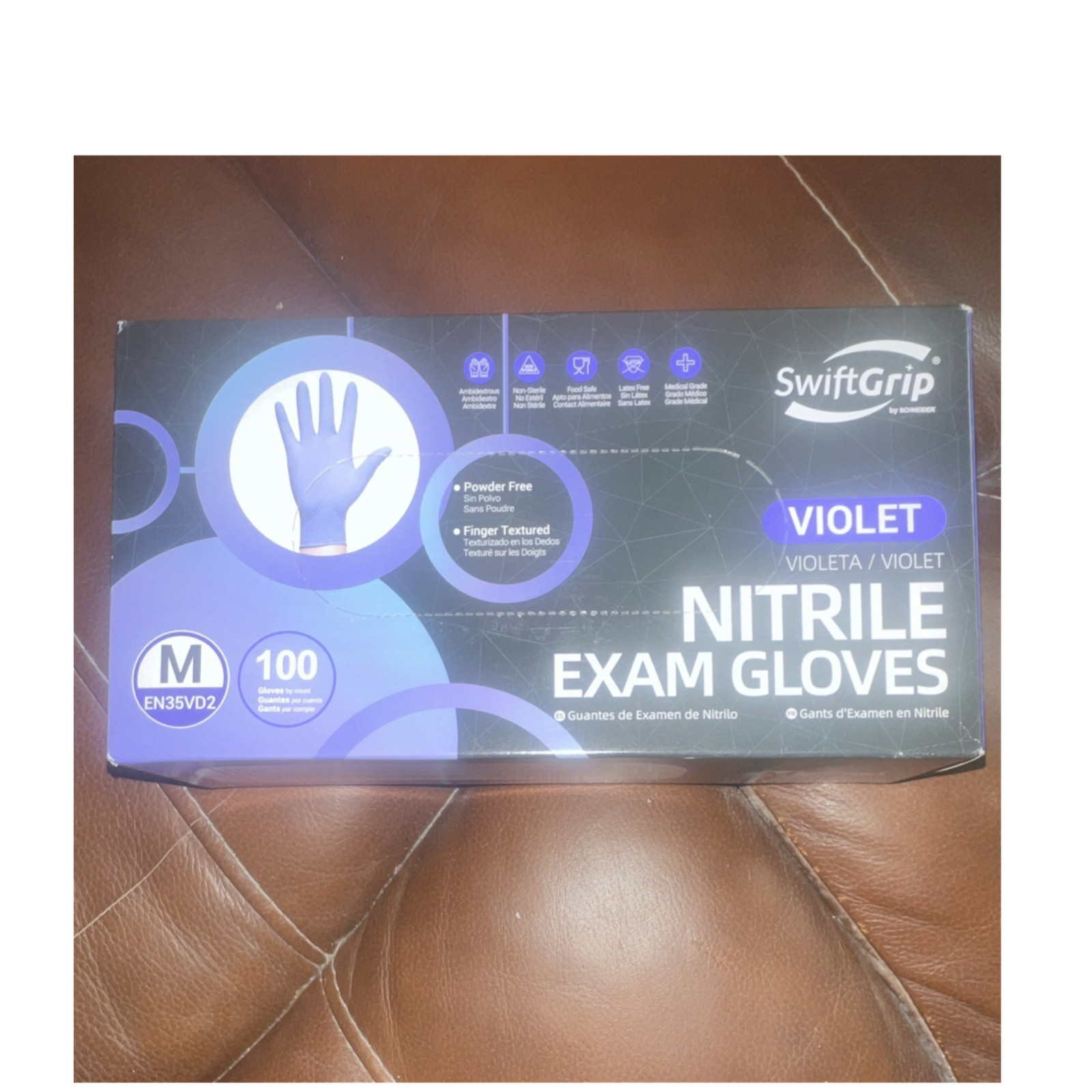 SwiftGrip Violet Nitrile Exam Gloves Medium Powder-Free EN35VD2 100 Count