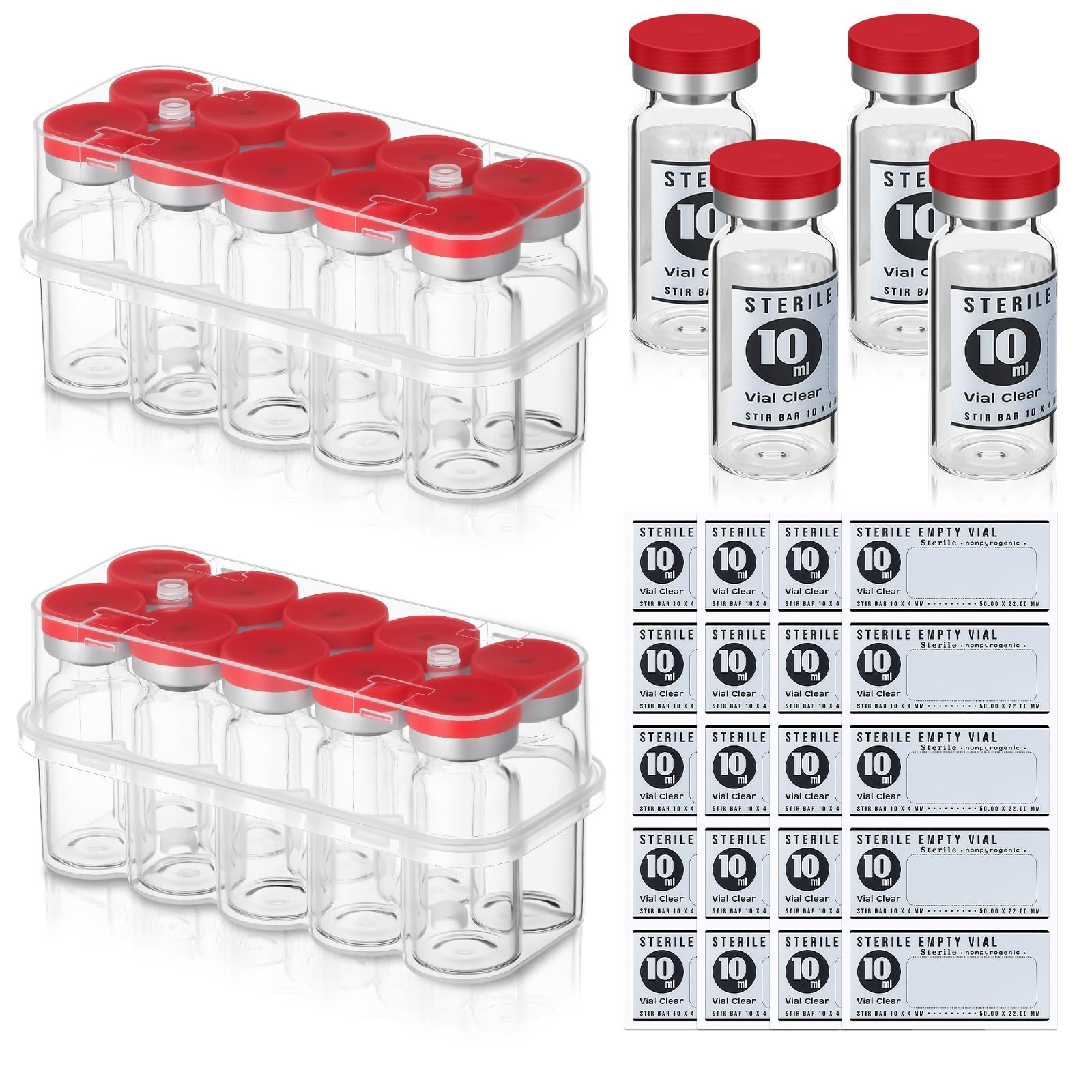 20 Pcs 10ml Sealed Sterile Empty Vials with Healing Injection Port Glass Peni…