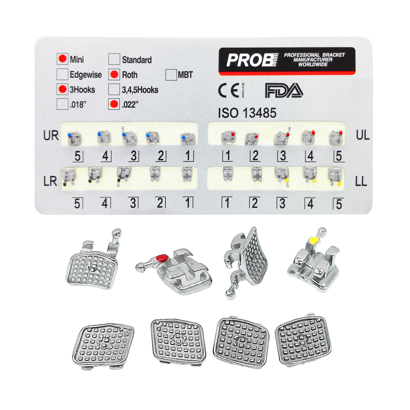20Pcs PROB Dental Orthodontic Metal Brackets Braces Mini/Standard .022 3/345Hook