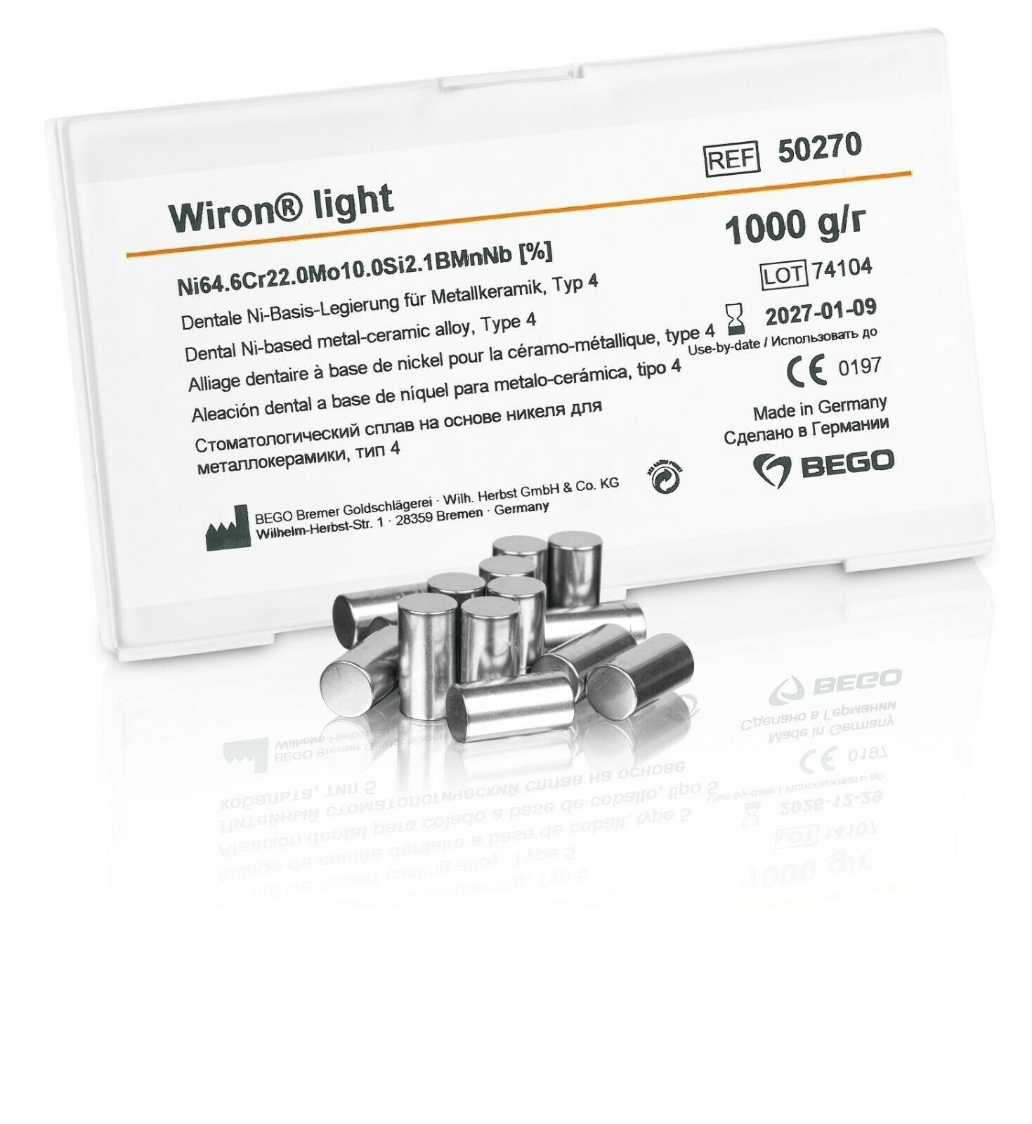 BEGO Wiron Light Non-Precious Alloy 1KG for crown and bridge