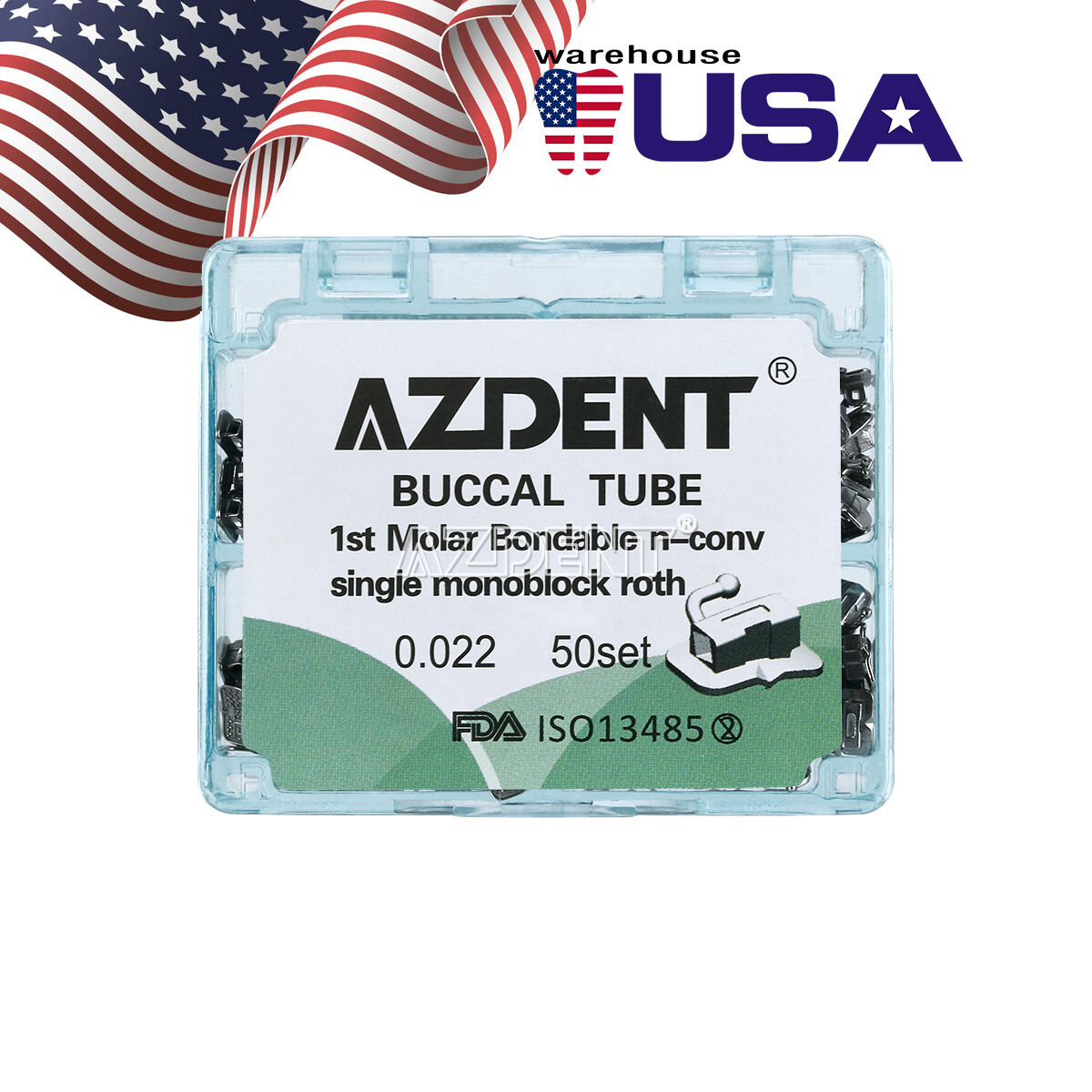 AZDENT Dental Orthodontic Buccal Tube Roth 022 1st Molar Bondable Non-Conv