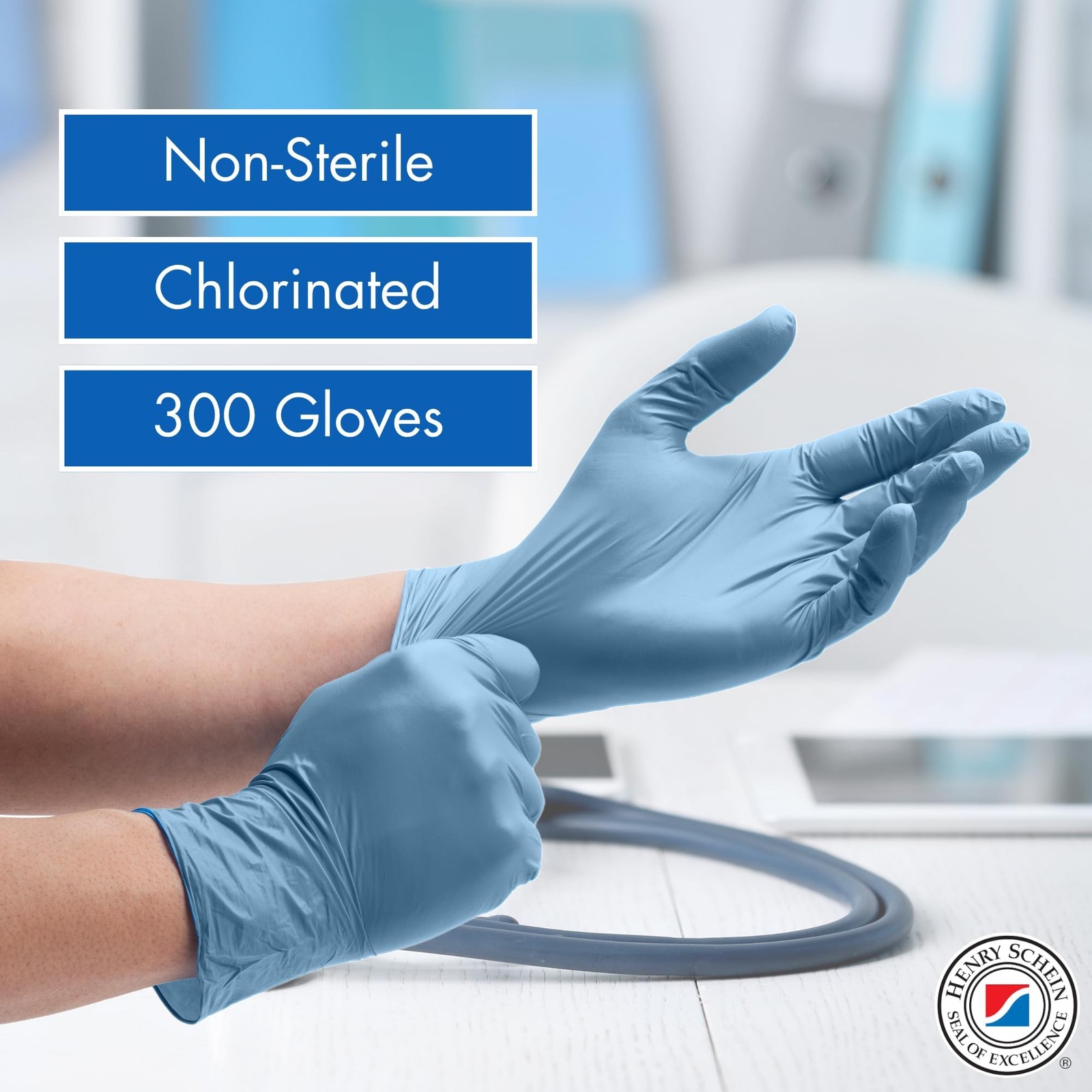 Henry Schein Criterion N300 Nitrile Exam Gloves – Medium, Ice Blue, 300/Box –…