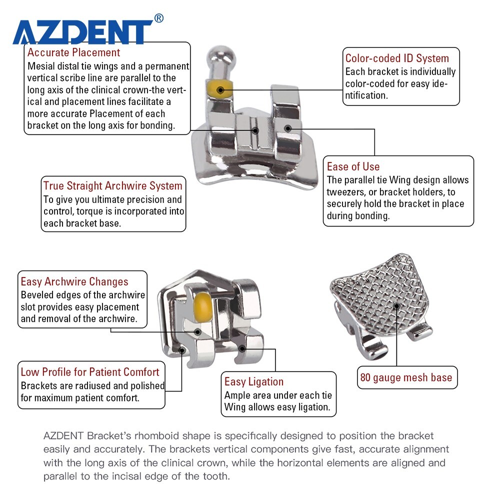1 Pack AZDENT Dental Orthodontic Brackets Metal Braces Mini Roth.022 Hooks 3 4 5