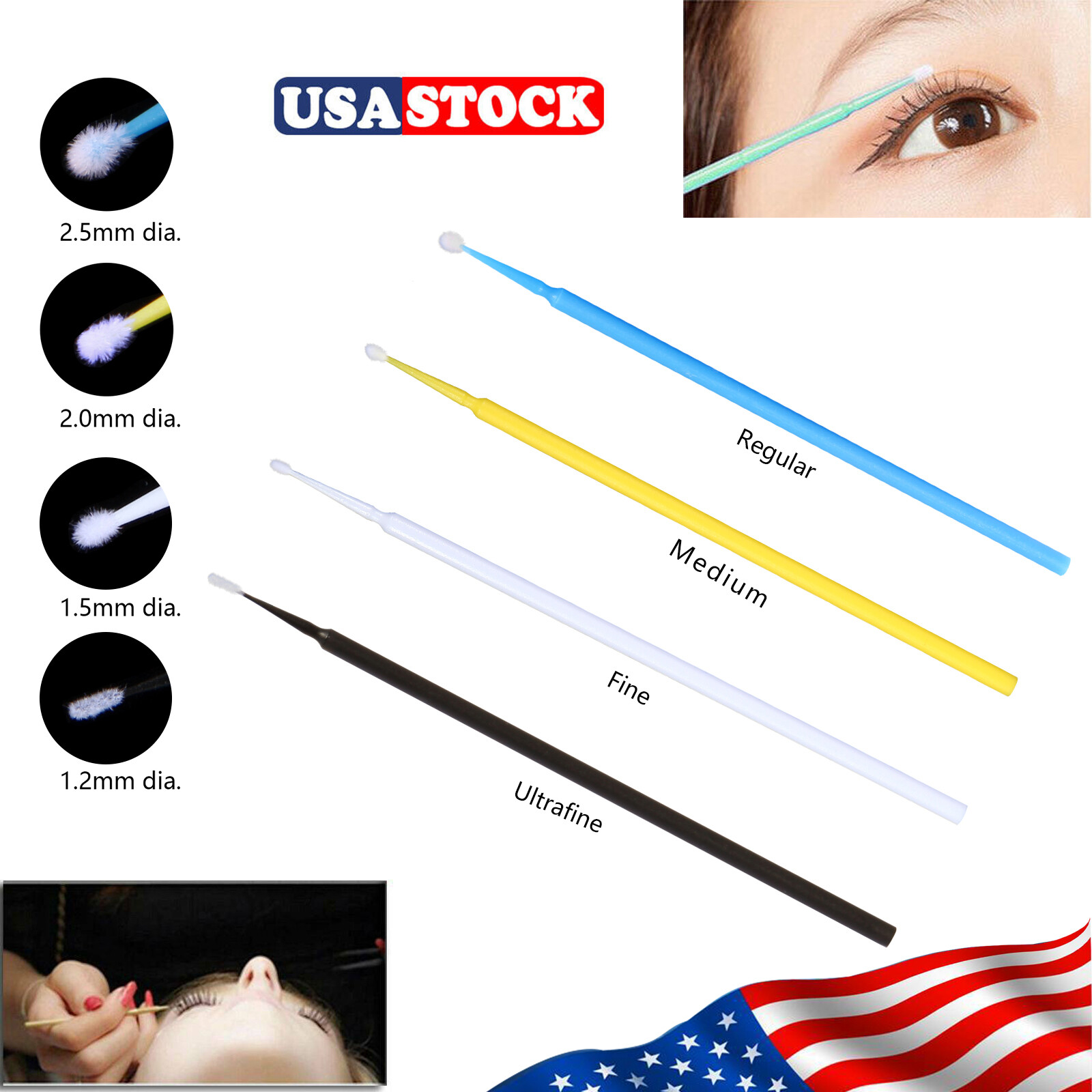 Dental Disposable Materials Micro Brush Tooth Applicators 1.2/1.5/2.0/2.5mm