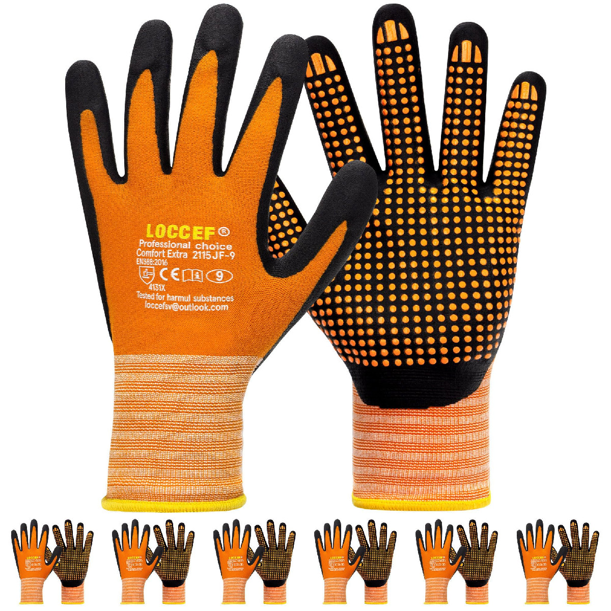 Loccef Work Gloves Microfoam Nitrile Coated-6 Pairsendurance Seamless Knit