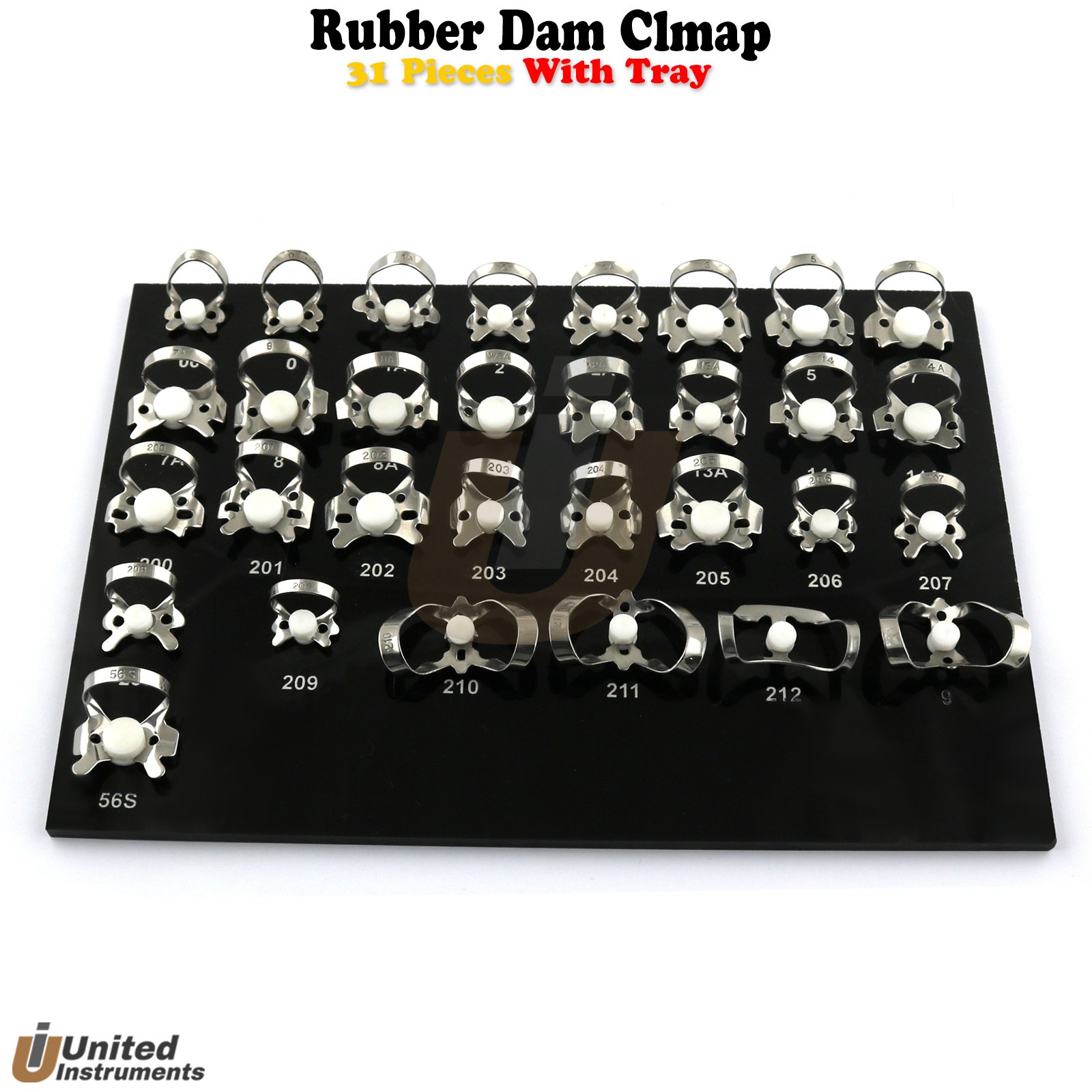 31Pcs Endo Clamp With Black Tray Endodontic Rubber Dam Clamp Dental Instruments