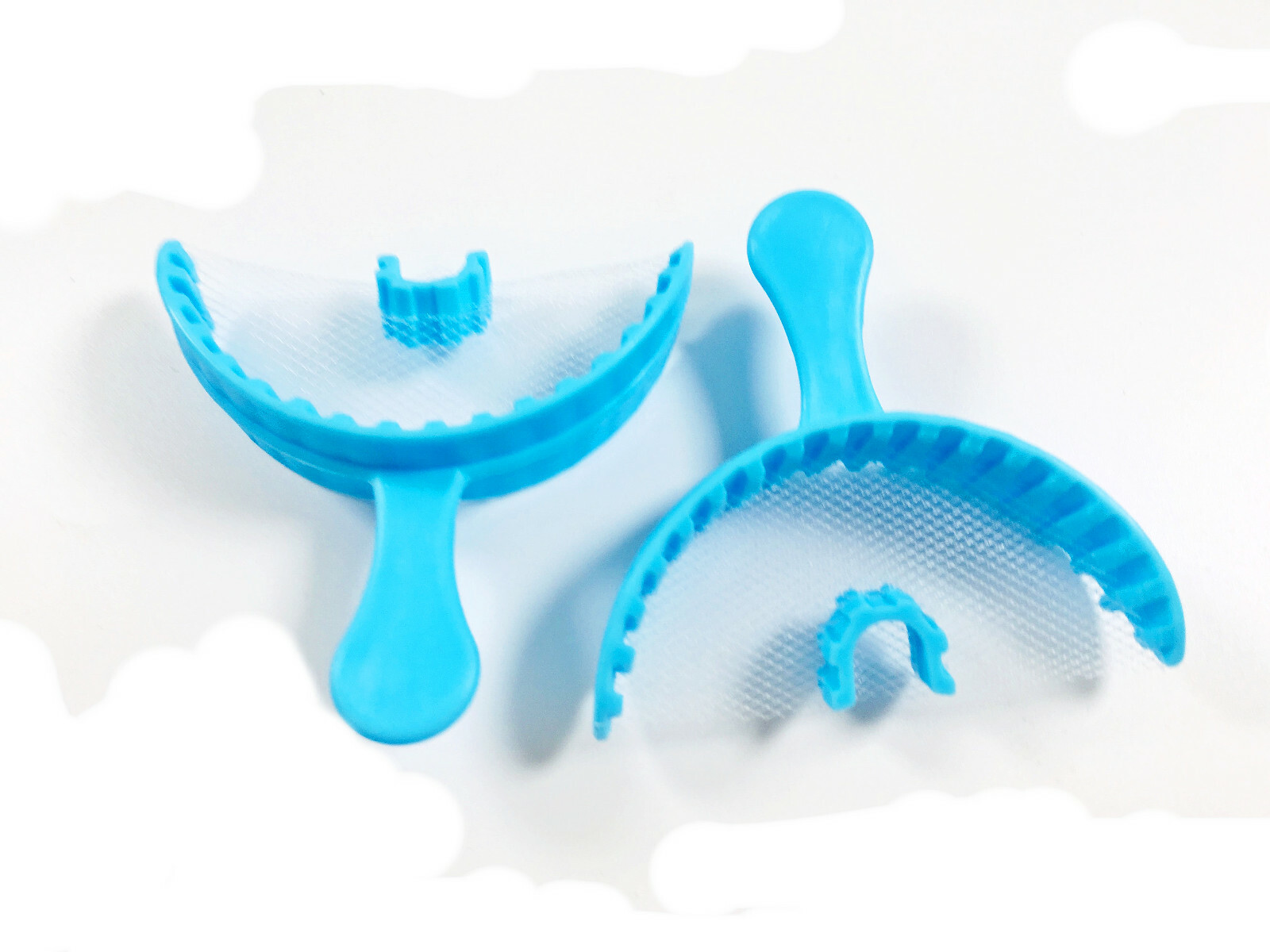 Dental Blue Plastic Impression Bite Registration Disposable Trays With Net 5Size