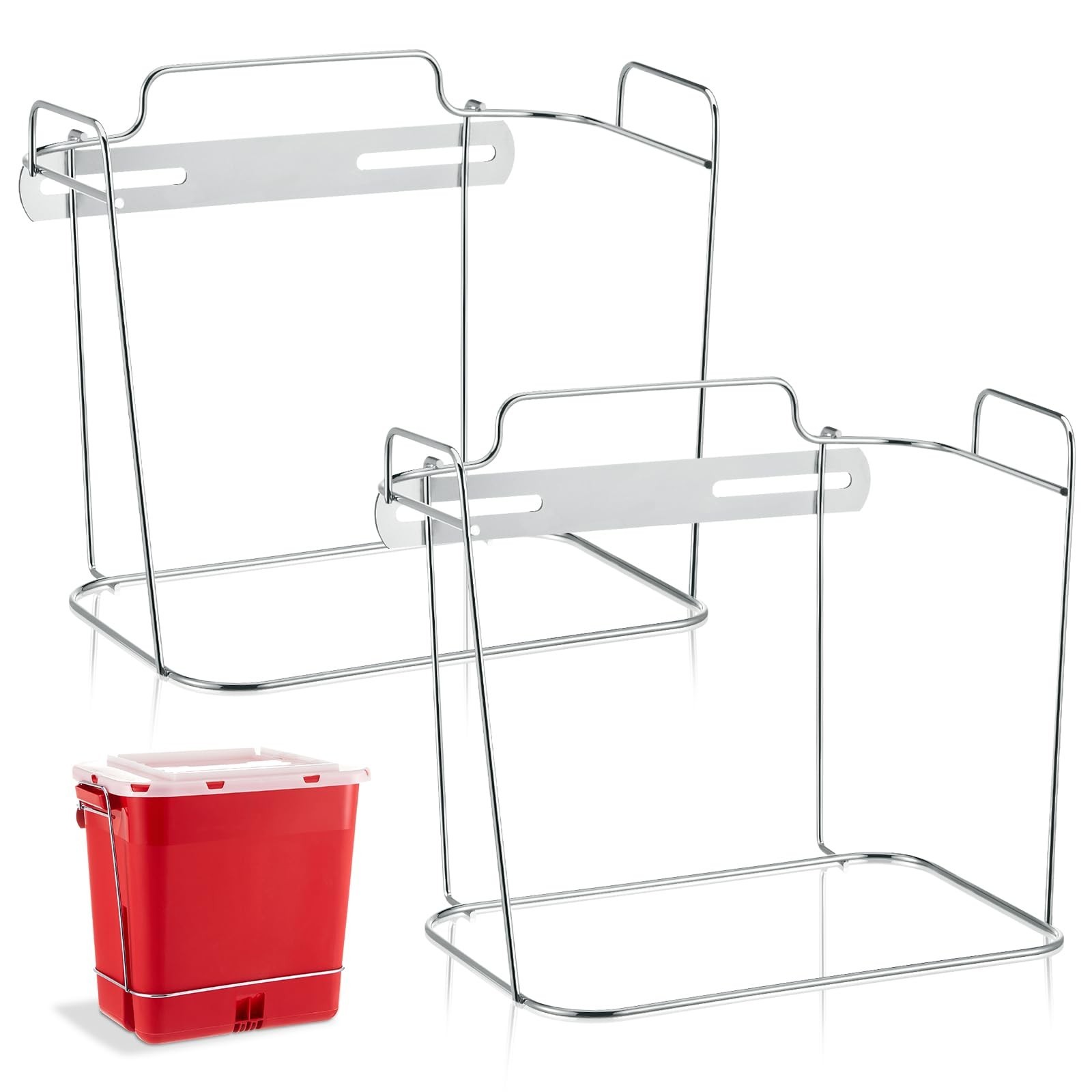 2 Pcs Wall Mount Sharps Container Bracket for 2 Gallon Cart, Silver, 10×7.5×6.5