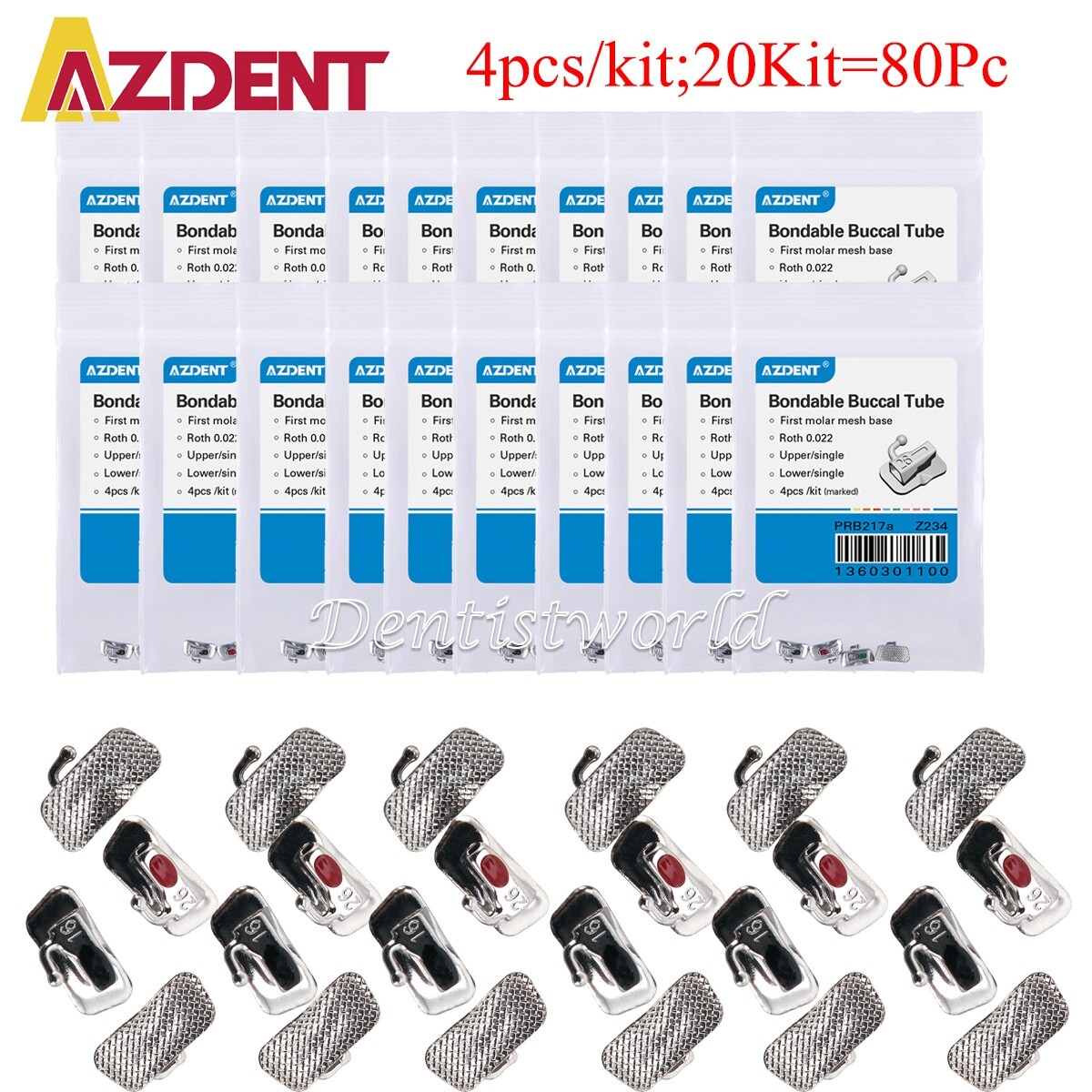 20Bag AZDENT Dental Orthodontic Buccal Tubes 1st Roth 0.022 Non-Conv Bondable