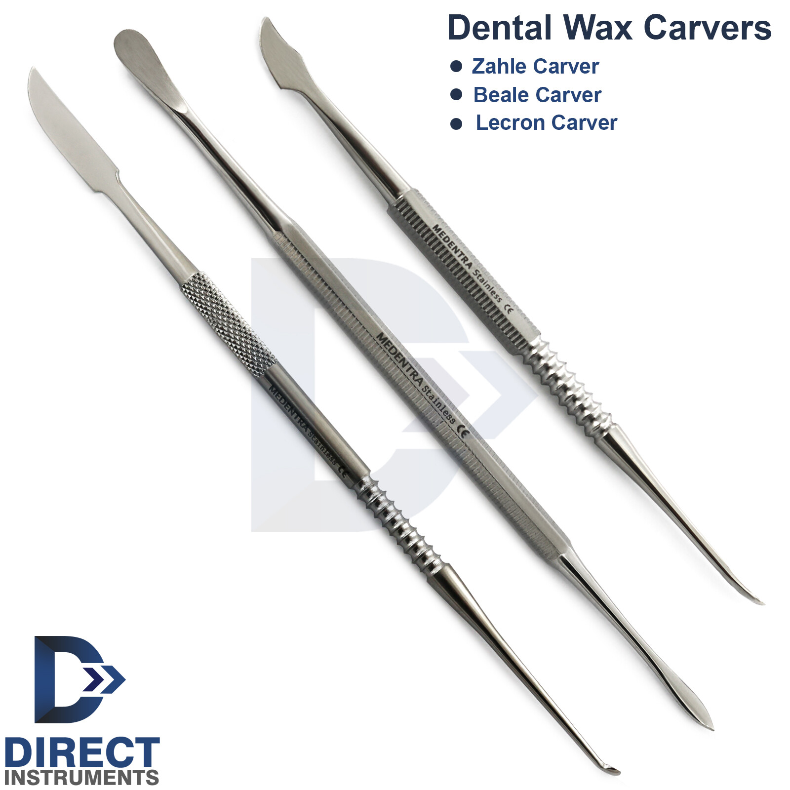 Set Of 3 Dental Wax Carving Tools Laboratory Waxing Carver Zahle Lecron Beale CE
