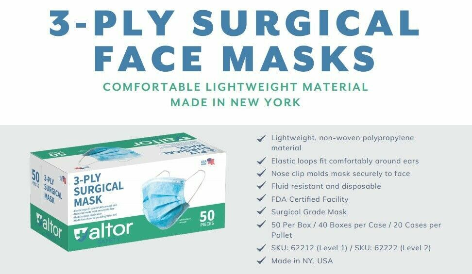 MADE IN USA✅ 3PLY SURGICAL DISPOSABLE MASKS ASTM LEVEL 2 FDA Approved 50/100/200