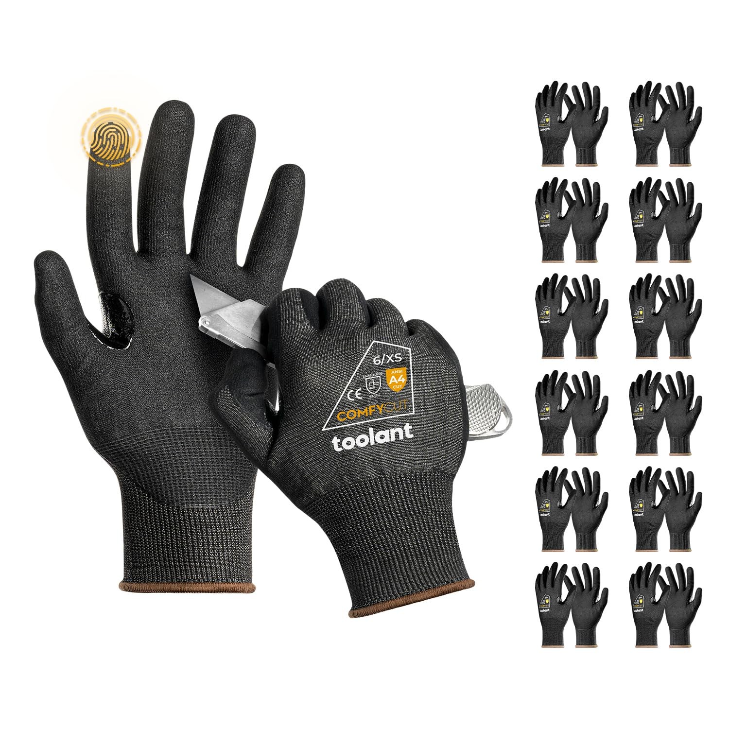 A4 Cut Resistant Work Gloves with Grip, Ultra Thin Safety Glove for Fishing, Woo