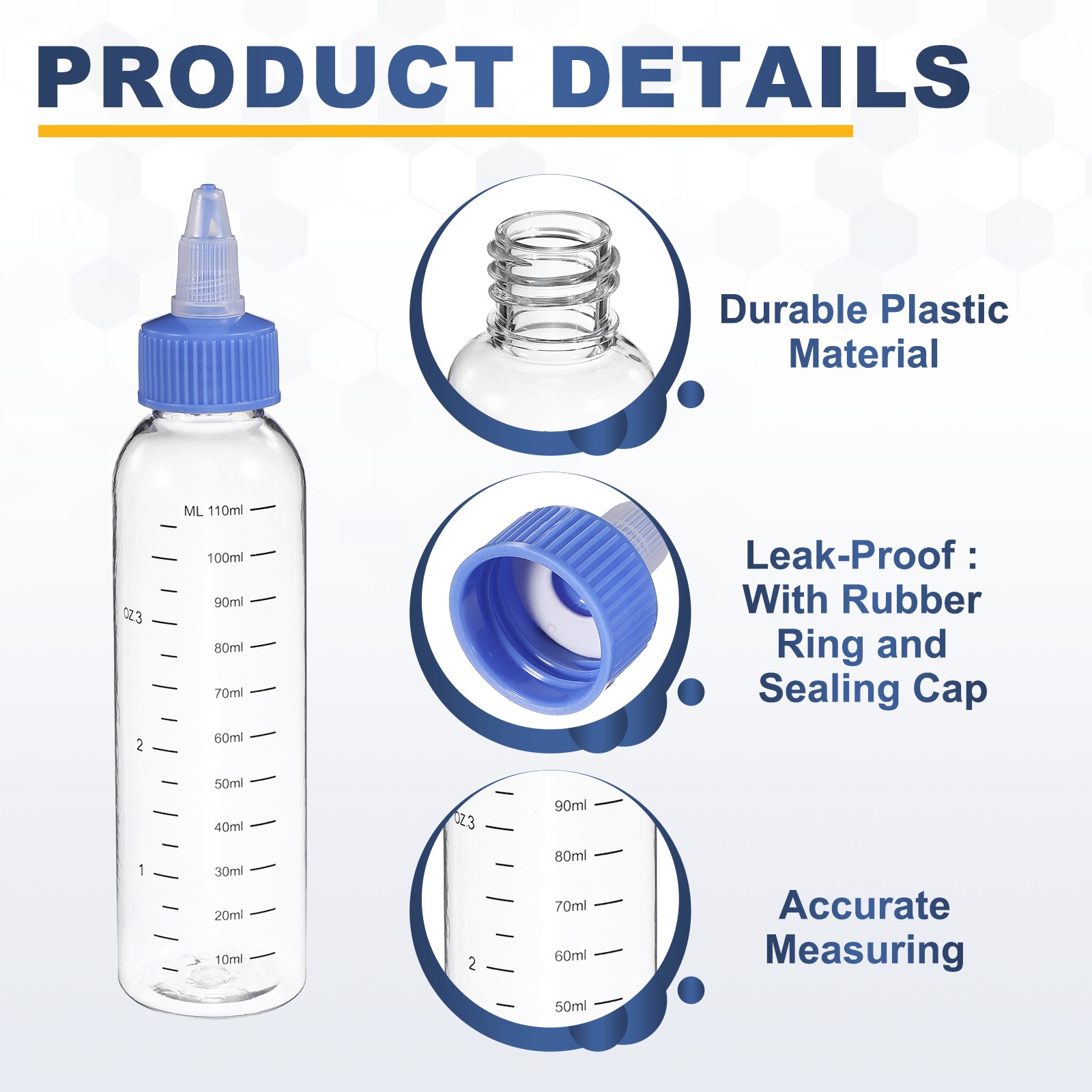 3 Pcs 110ml (4oz) Plastic Dispensing Bottle with Twist Cap, Transparent/Blue