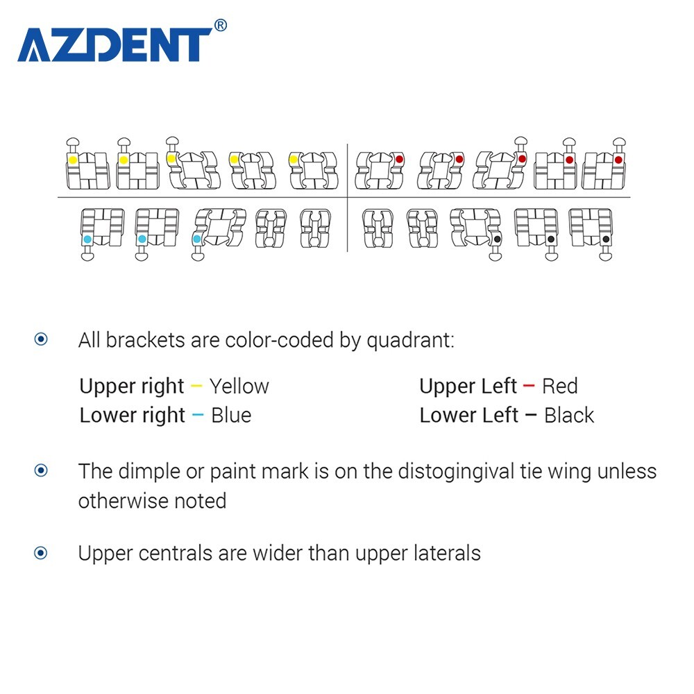 1 Pack AZDENT Dental Orthodontic Brackets Metal Braces Mini Roth.022 Hooks 3 4 5