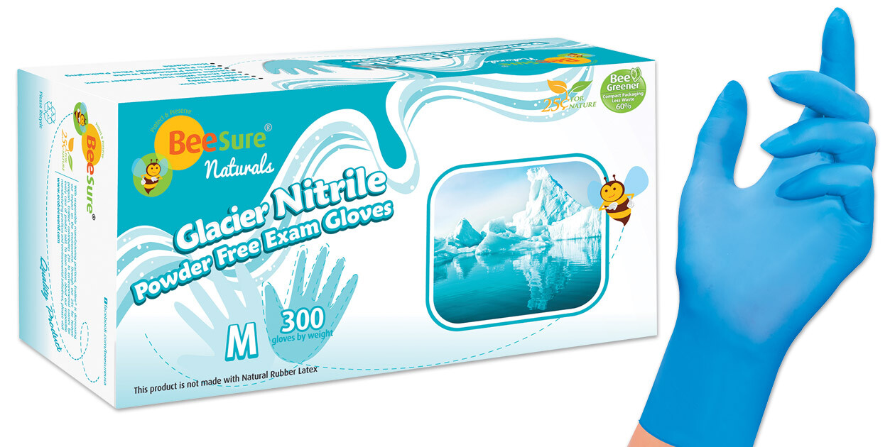 Cranberry 2927 BeeSure Glacier Blue Nitrile Gloves Medium 300/Box