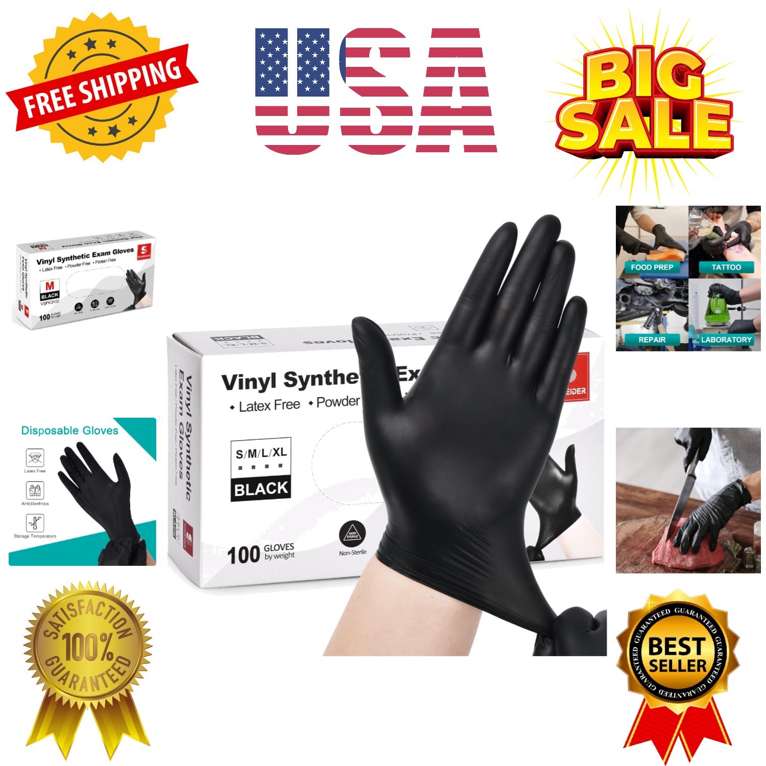 Vinyl Synthetic Exam Gloves, 4 Mil, Latex Free Disposable Gloves for Medical,…