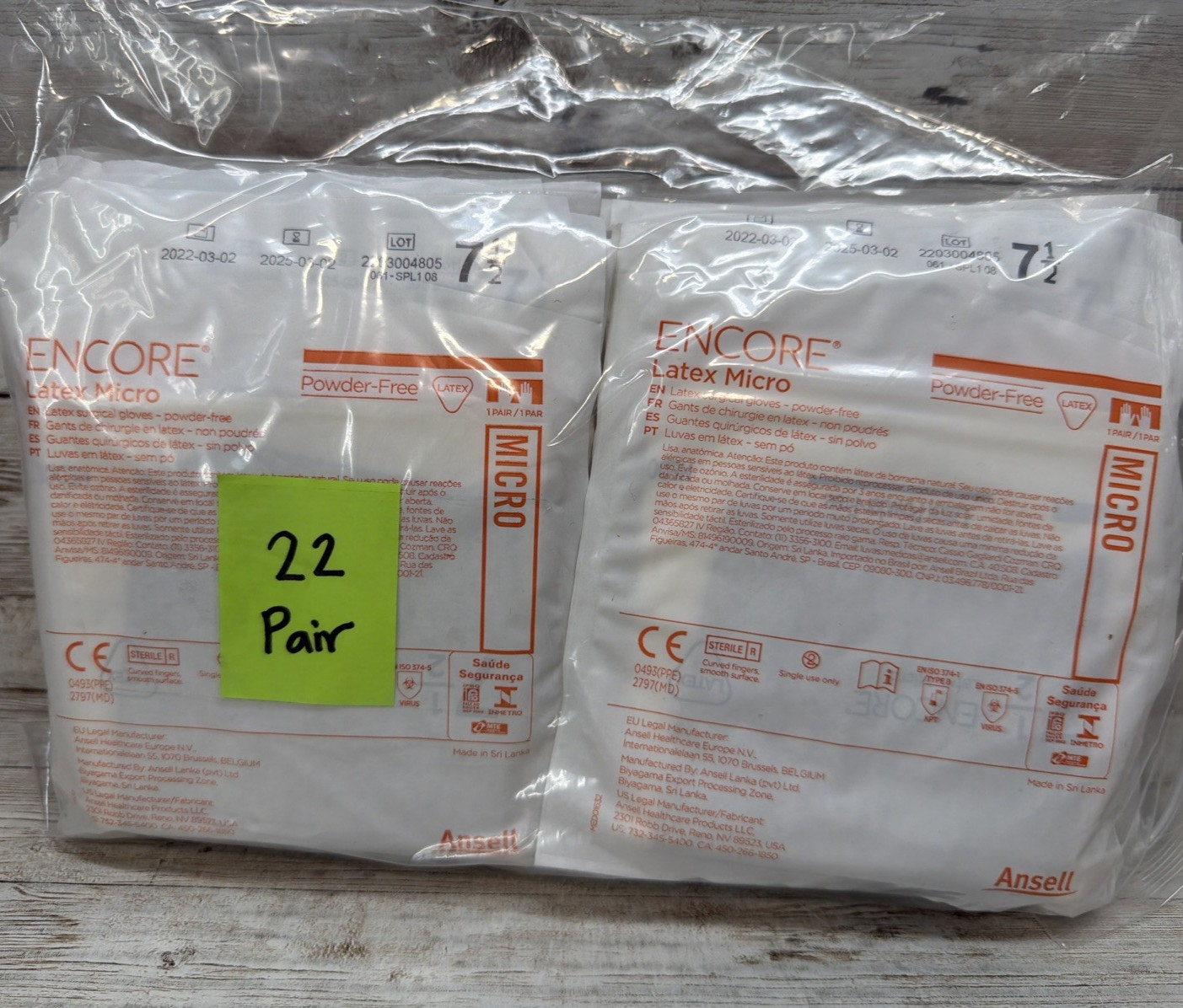 ENCORE Latex MICRO Surgical Gloves Sterile *22 Pair* Size: 7.5 *See Date*3-25