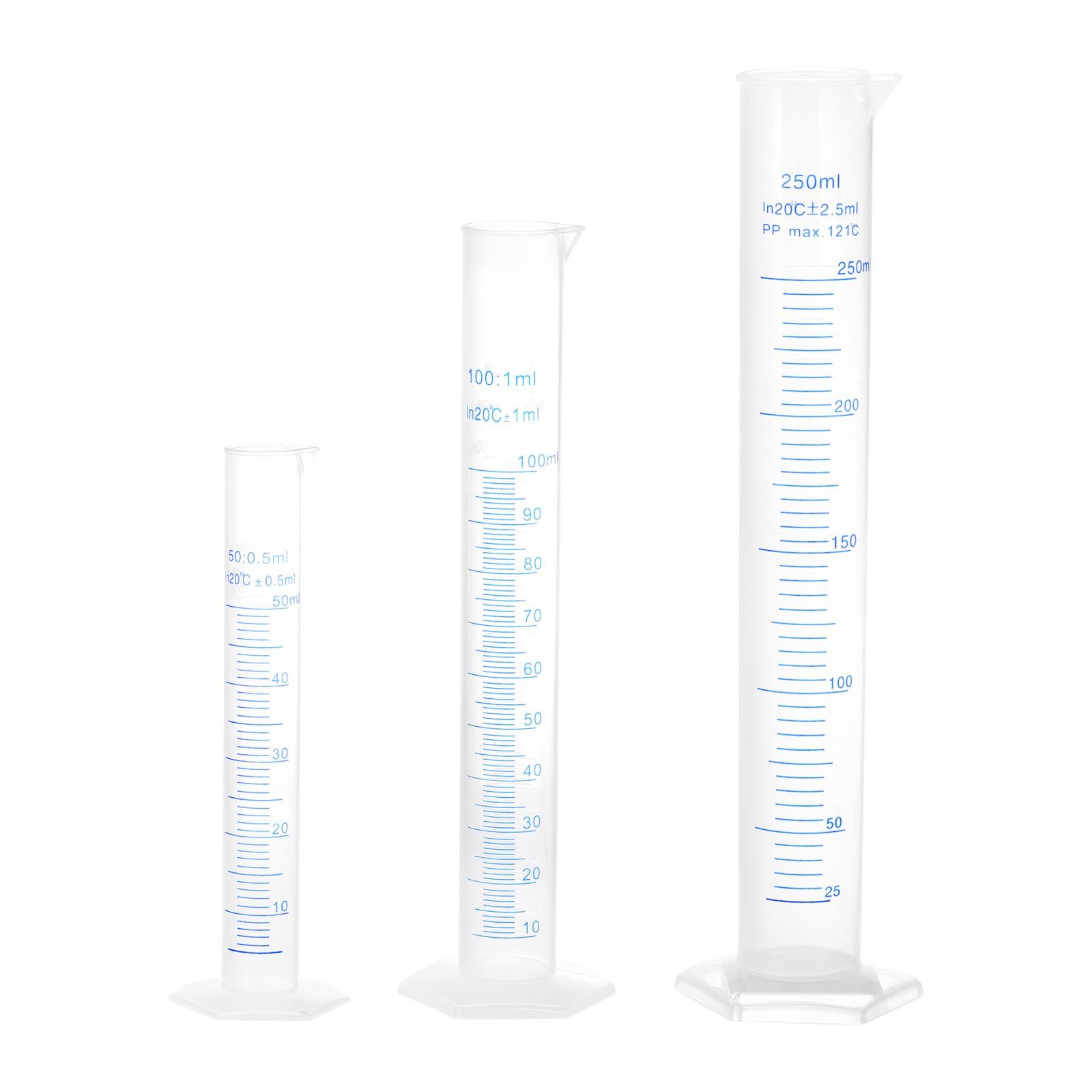 Plastic Graduated Cylinder, 50ml 100ml 250ml Measuring Cylinder, 3 in 1 Set