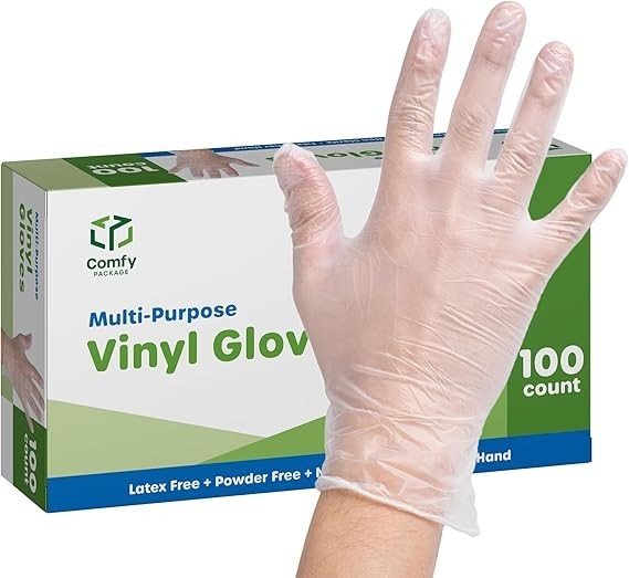 Comfy Package Multi Purpose Vinyl Gloves Latex Free Non Sterile 100 Count Size L