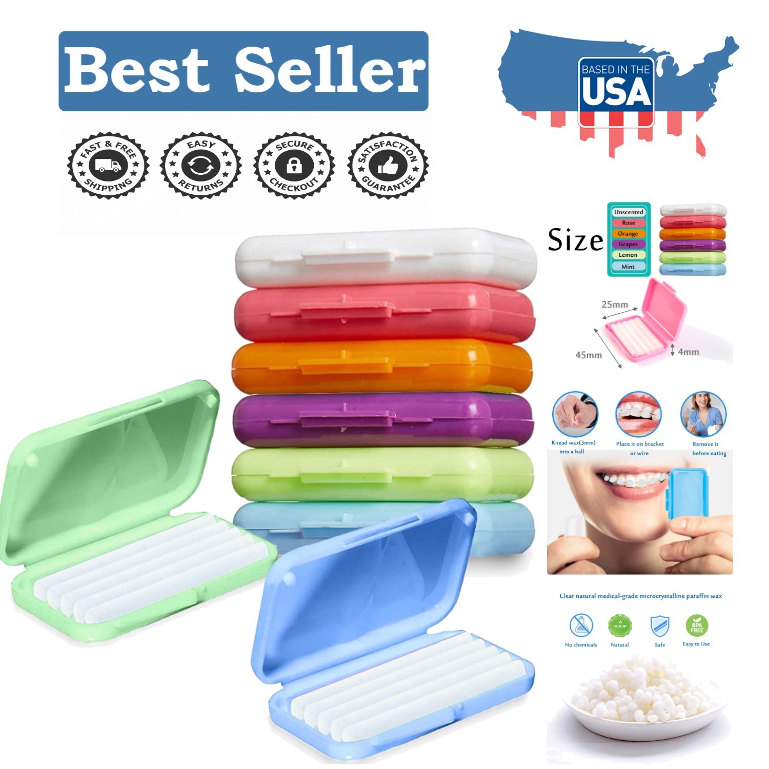 6-Pack Colorful Braces Wax – Medical-Grade, Discreet Protection for Comfort