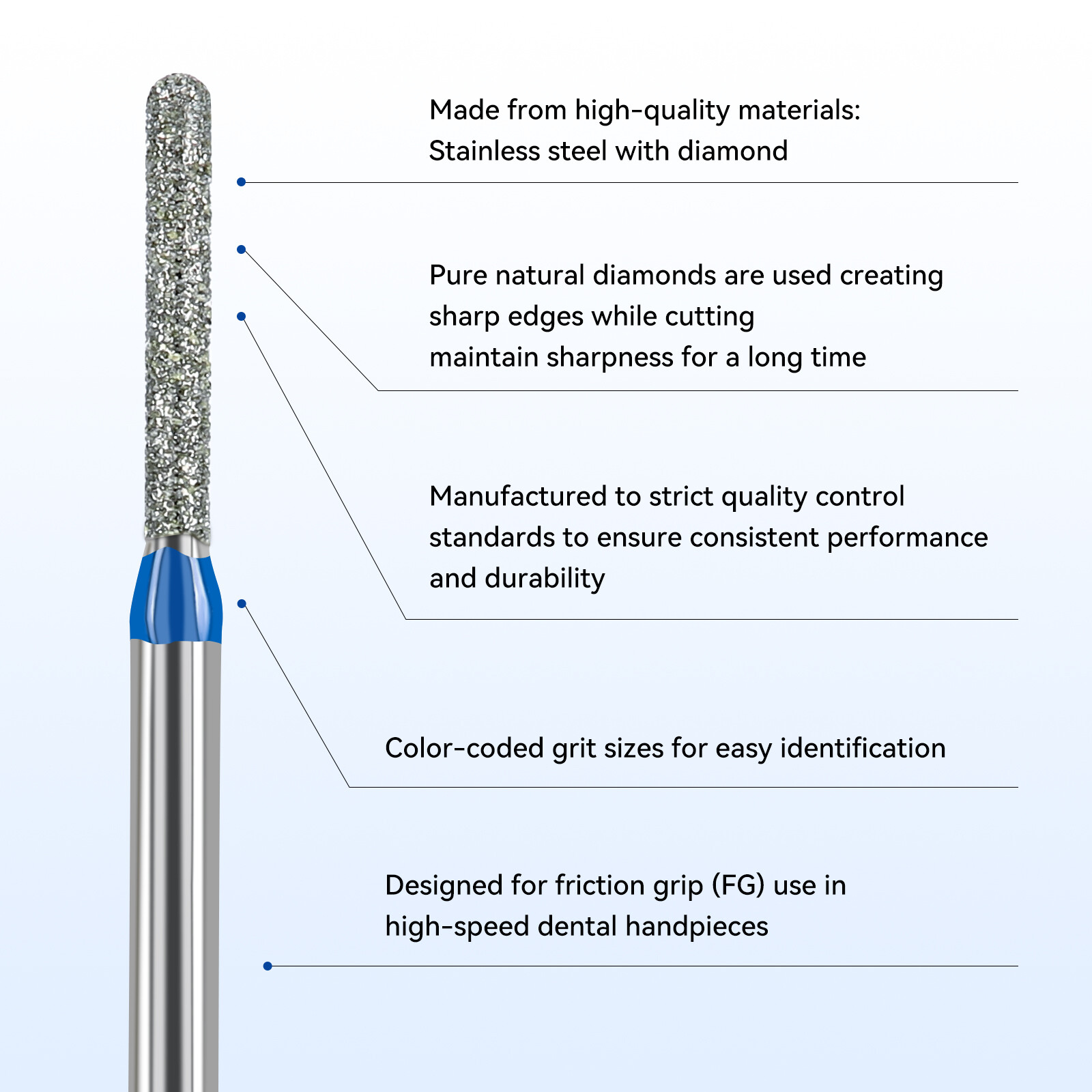 Diamond FG Burs Medium Grit/Super Coarse Round End Cylinder Bur High Speed