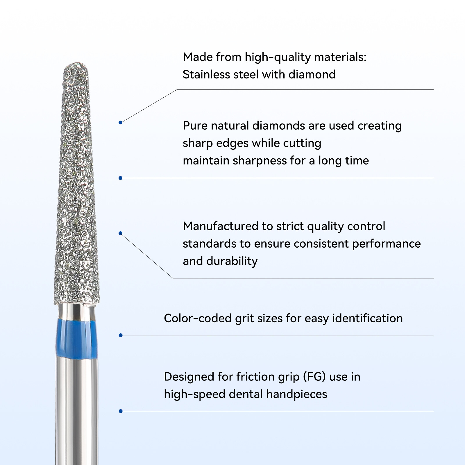 5pcs Dental Diamond Burs Fit High Speed Handpiece Friction Grip Round End Taper