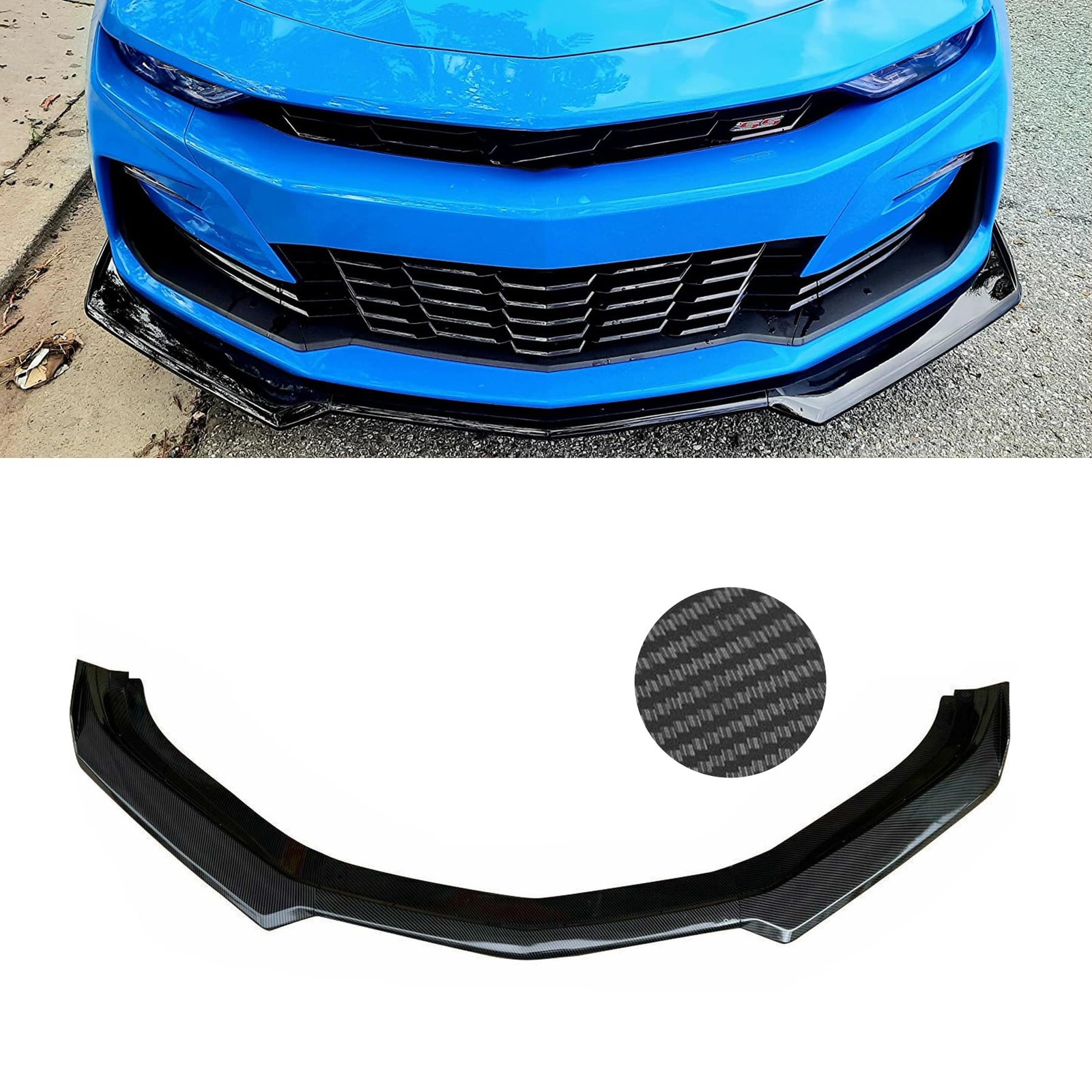 3PCS ABS Carbon Fiber Front Lip Splitter Camaro SS 2016-2021 LS LT RS 2019-2021
