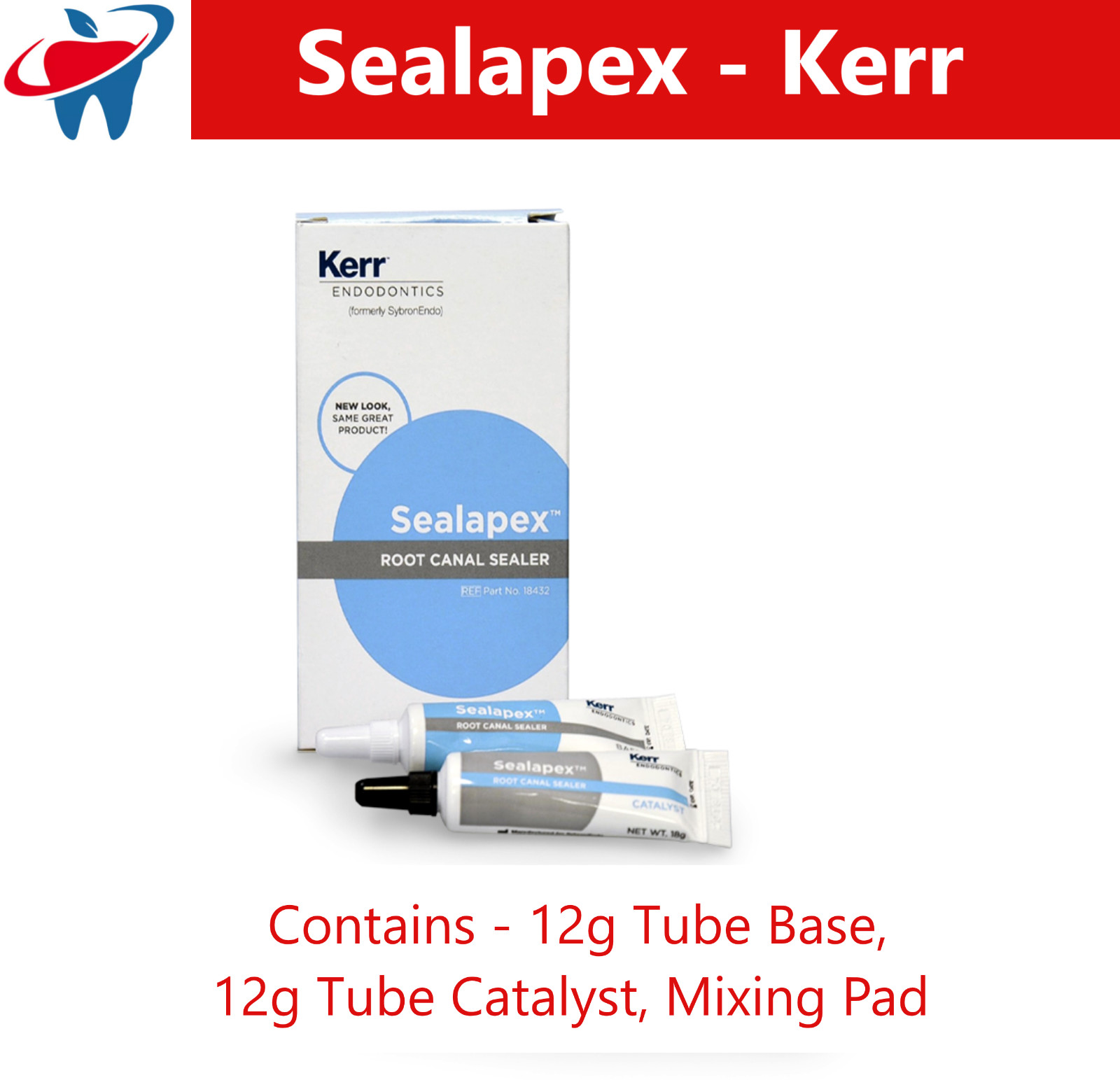 Dental Sealapex Kit: 12 g Base, 12 g Catalyst, Mixing Pad, Non Eugenol, 18432