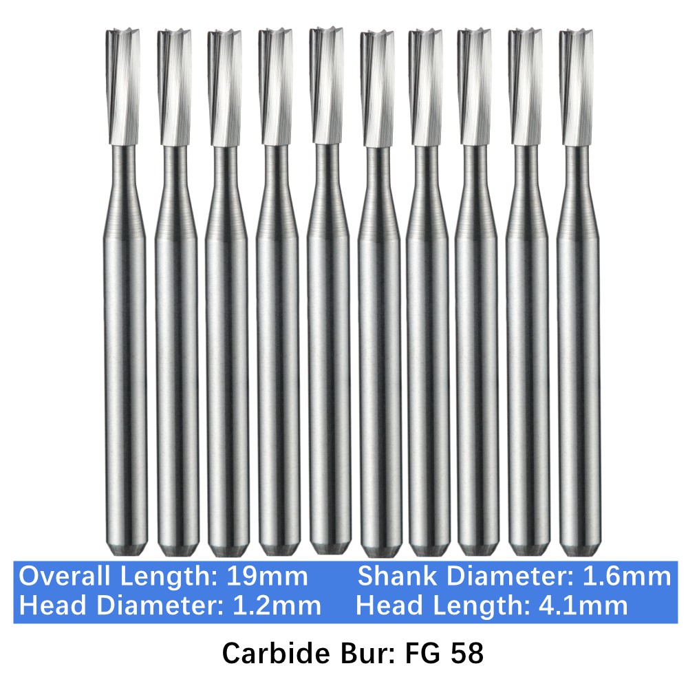 10-100pc Vakker Dental Carbide Burs FG58 19mm Straight Fissure Burs High Speed