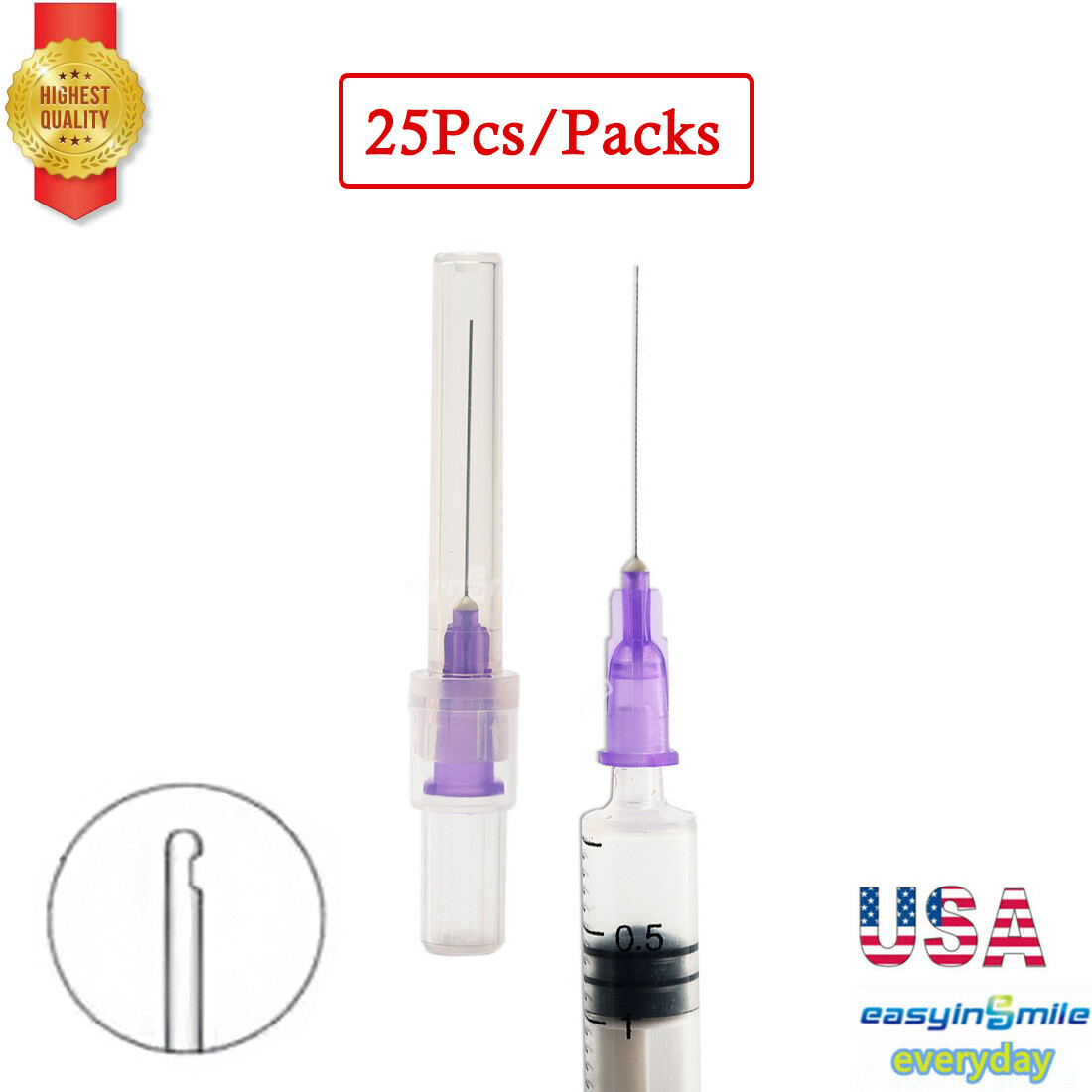 75Pc Dental Purple 30g Syringes Irrigation Rinse Needle End-Closed Side Hole Tip