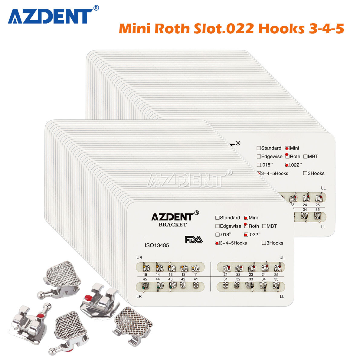 AZDENT Dental Orthodontic Brackets Braces Mini Roth Slot.022″ Hooks 3-4-5 Metal