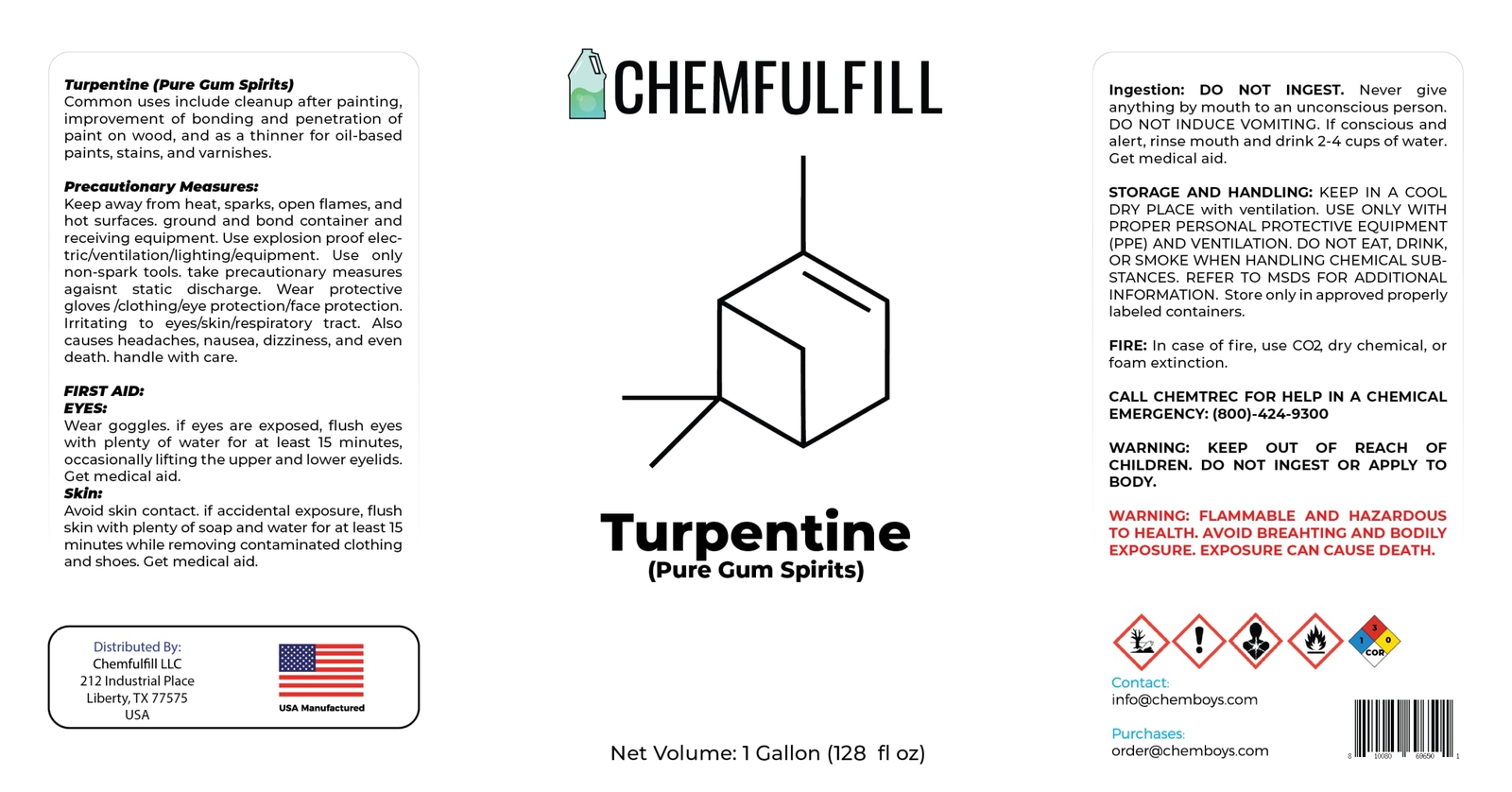 Chemfulfill Turpentine – Spirit of Turpentine (Pure Gum Spirits)