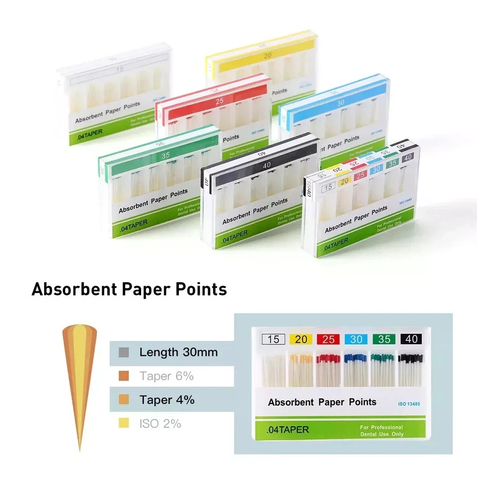 Dental Root Endodontic Absorbent Paper Points Taper 0.04/ 0.02 /0.06 15#-40#
