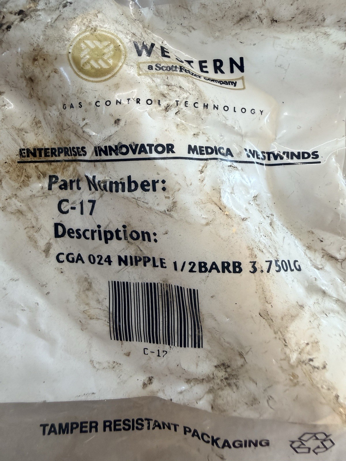 Lot of 10 NEW Western Enterprises C-17 CGA 024 NIPPLE 1/2BARB 3.750LG