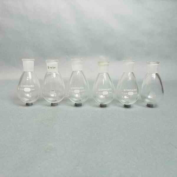 Chemglass 25 ml Single Neck Evaporating Flask 14/20 Outer Joint Set of 6