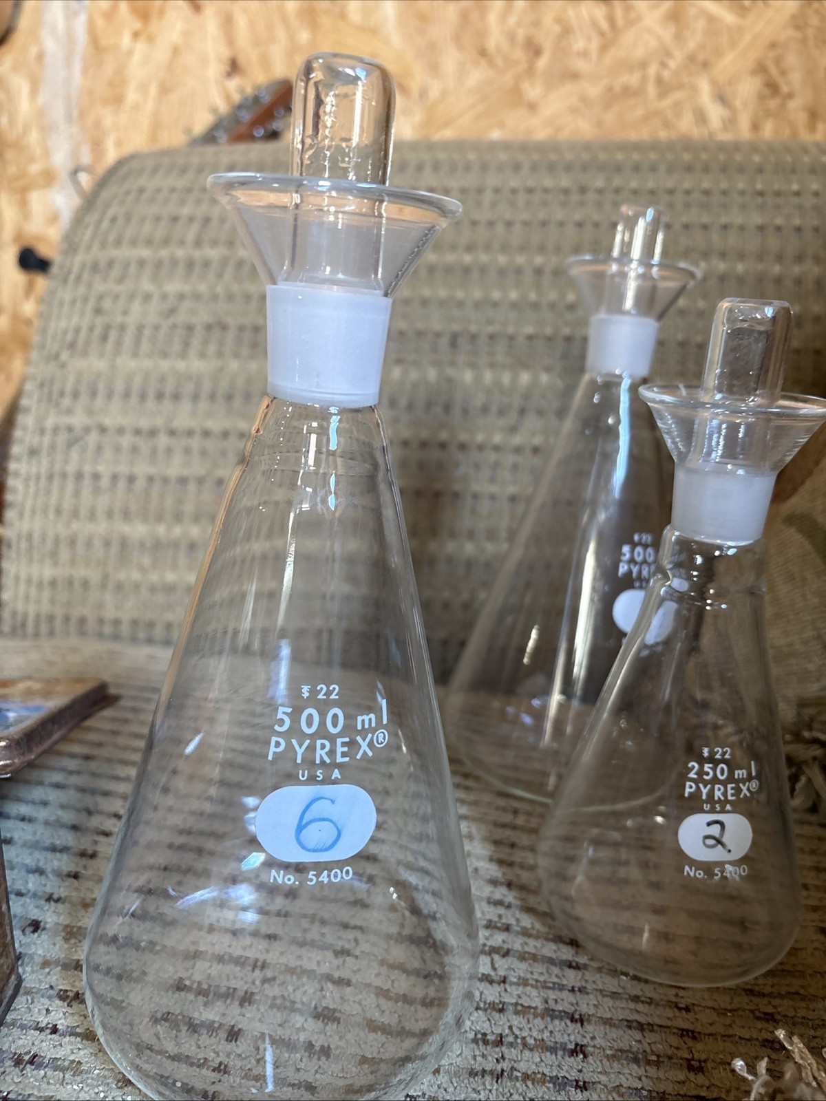 Pyrex 500ml Filter Erlenmeyer flask Wide Mouth No. 5400 with # 22 glass stopper