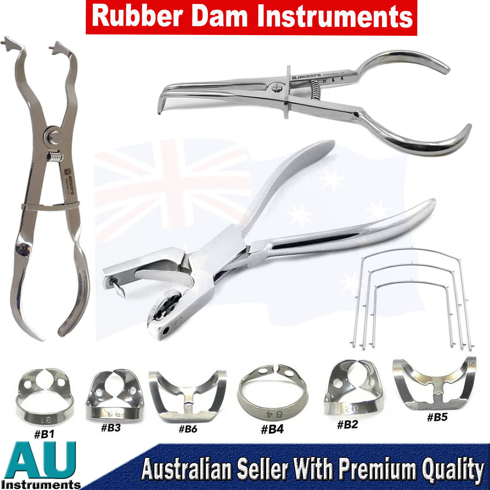 Endodontic Rubber Dam Kit Instruments Ainsworth Punch Plier Brewer Stoke Frames
