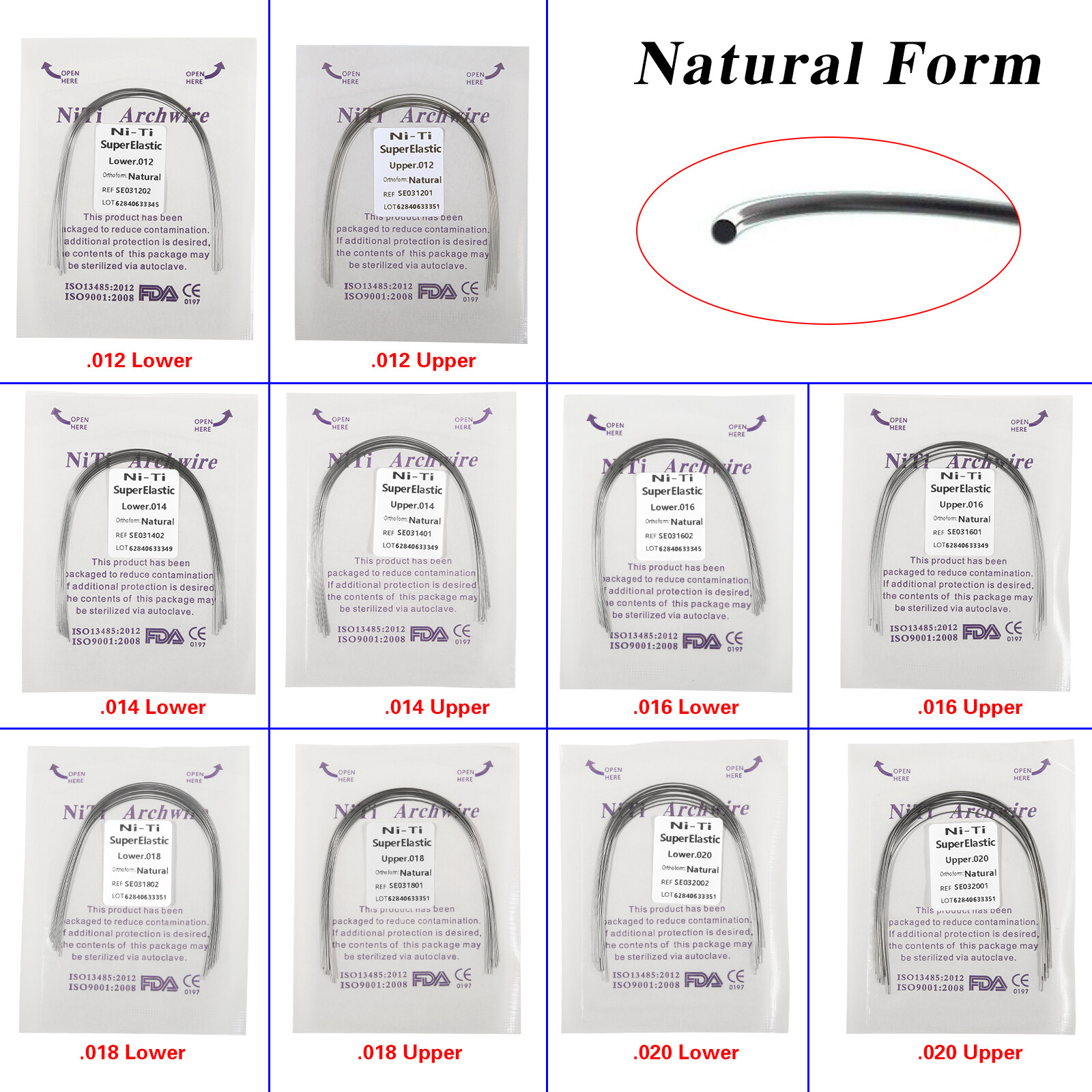 10pcs Dental Orthodontic Super Elastic Niti Round Arch Wire Nature Form 1pack MD