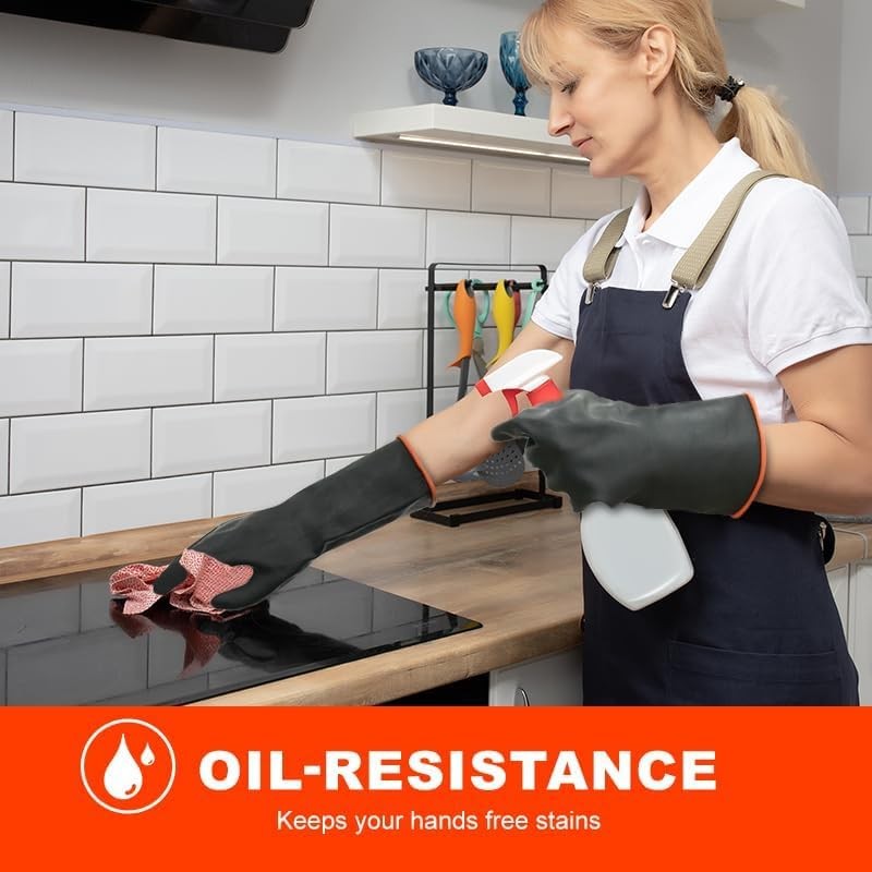 Heavy-Duty Latex Chemical Resistant Gloves – Reusable Long Rubber Dishwashing…