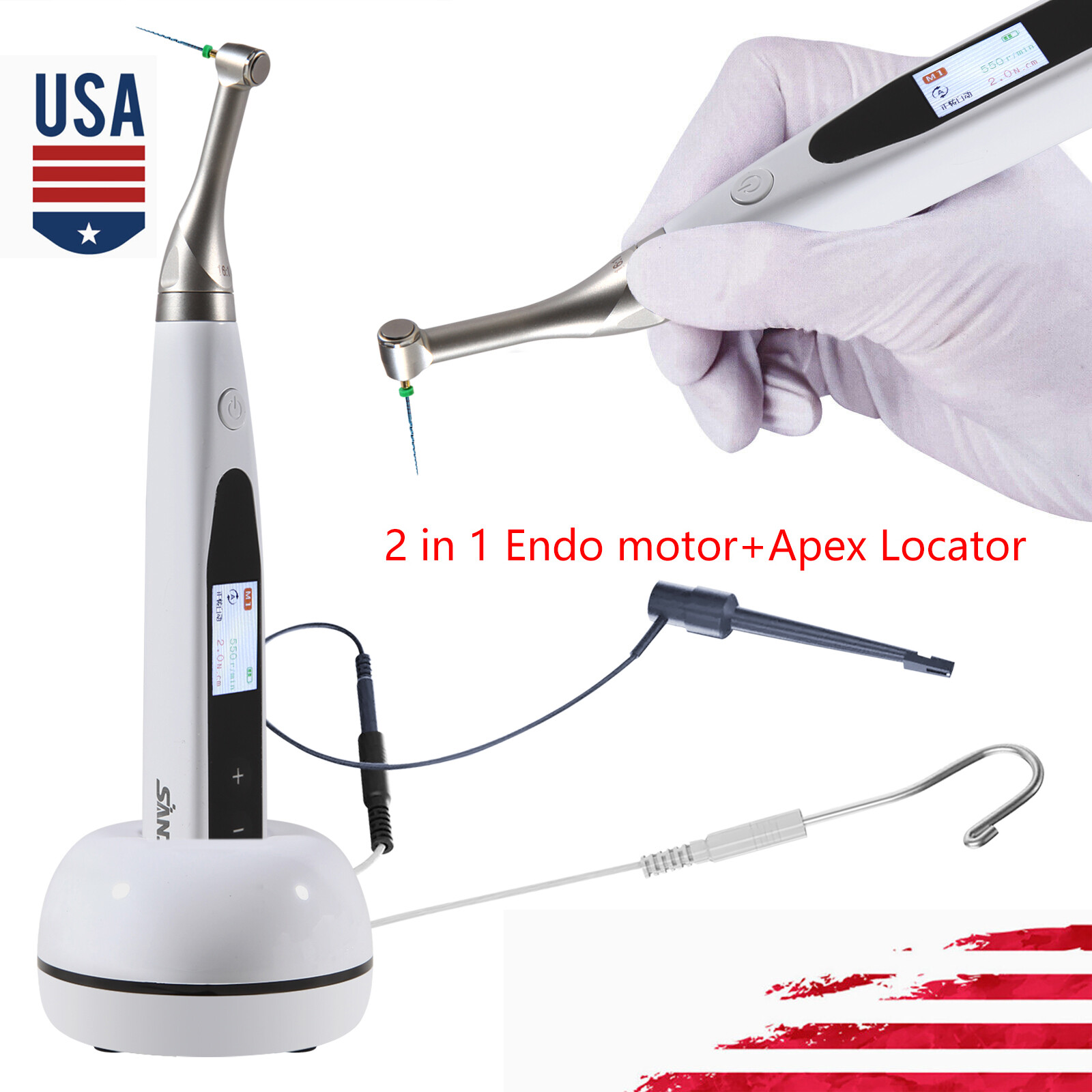 2in1 For Woodpecker Dental Cordless Endo Motor 16:1 Contra Angle & Apex Locator