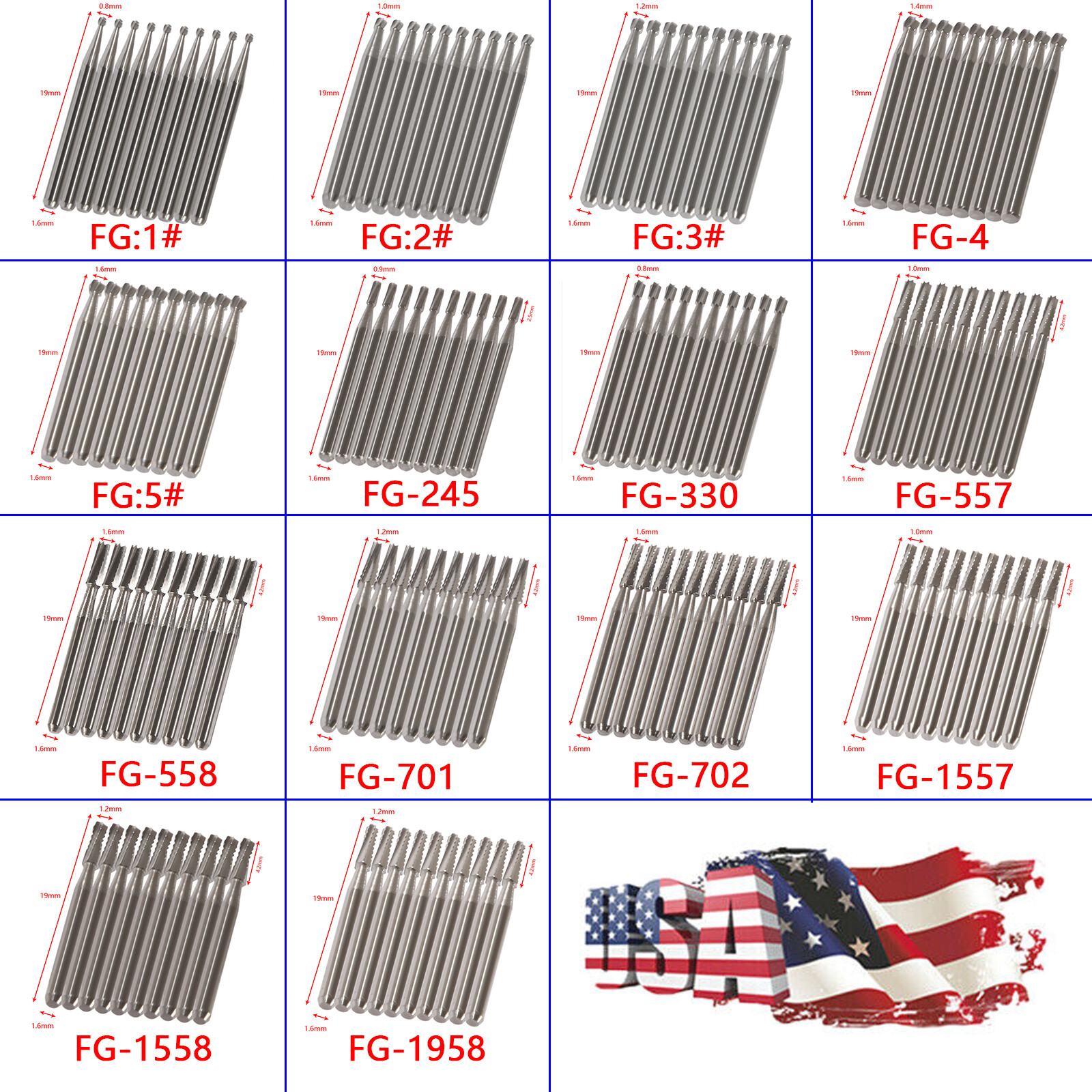 10 pcs Dental Orthodontic High-Speed Carbide Burs FG Debonding And Finishing